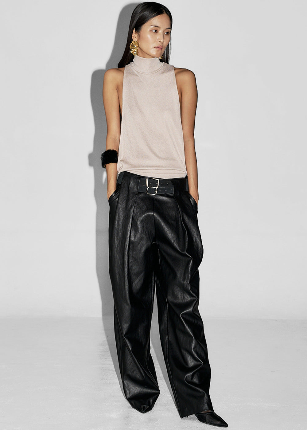Olivet Faux Leather Trousers - Black - 1