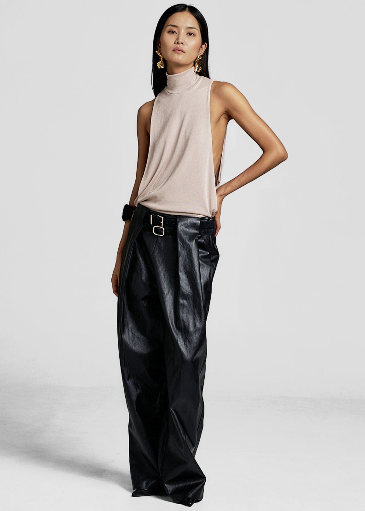 Olivet Faux Leather Trousers - Black - 5