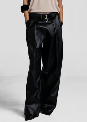 Olivet Faux Leather Trousers - Black