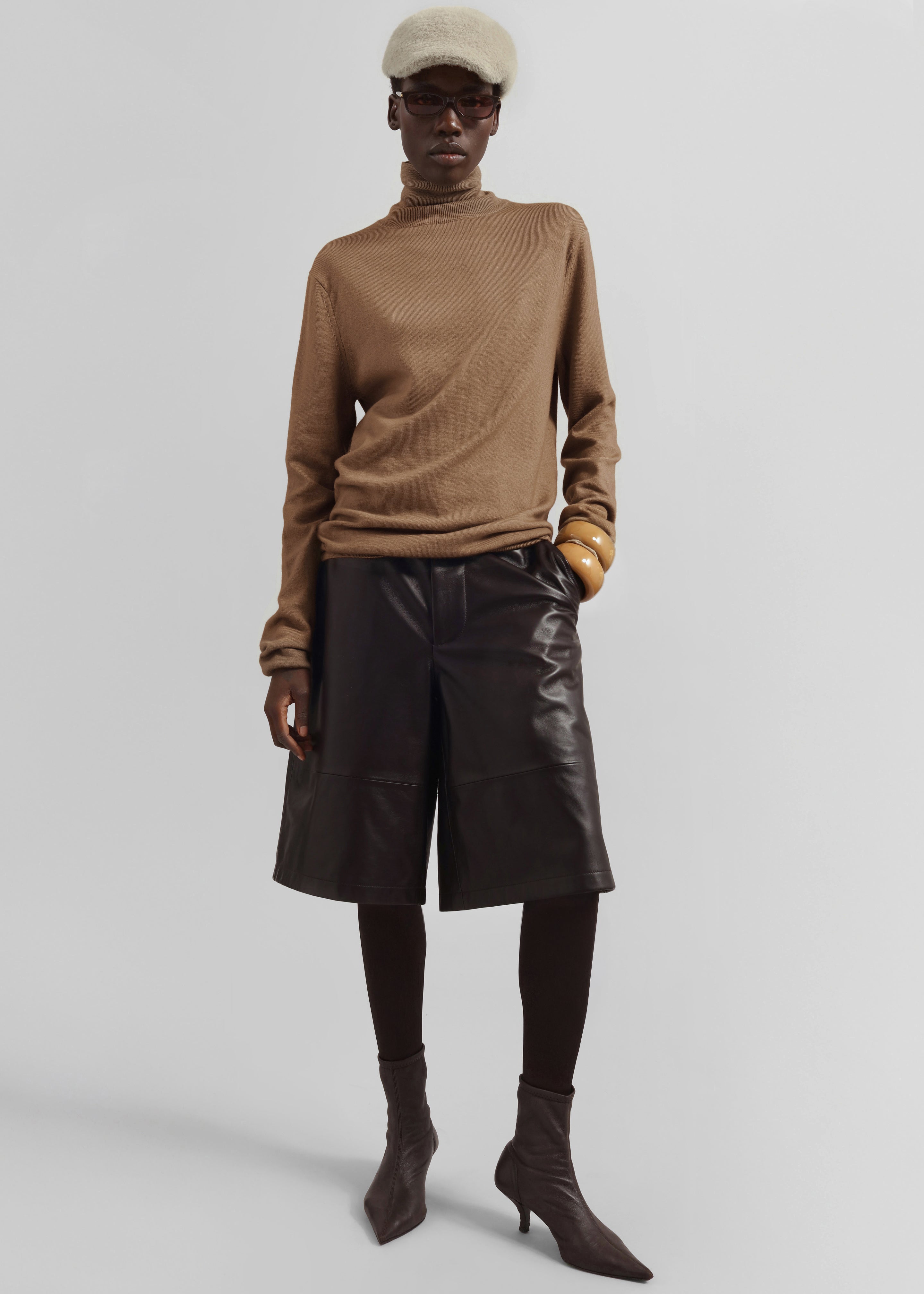Olivia Leather Bermuda Shorts - Dark Brown - 8