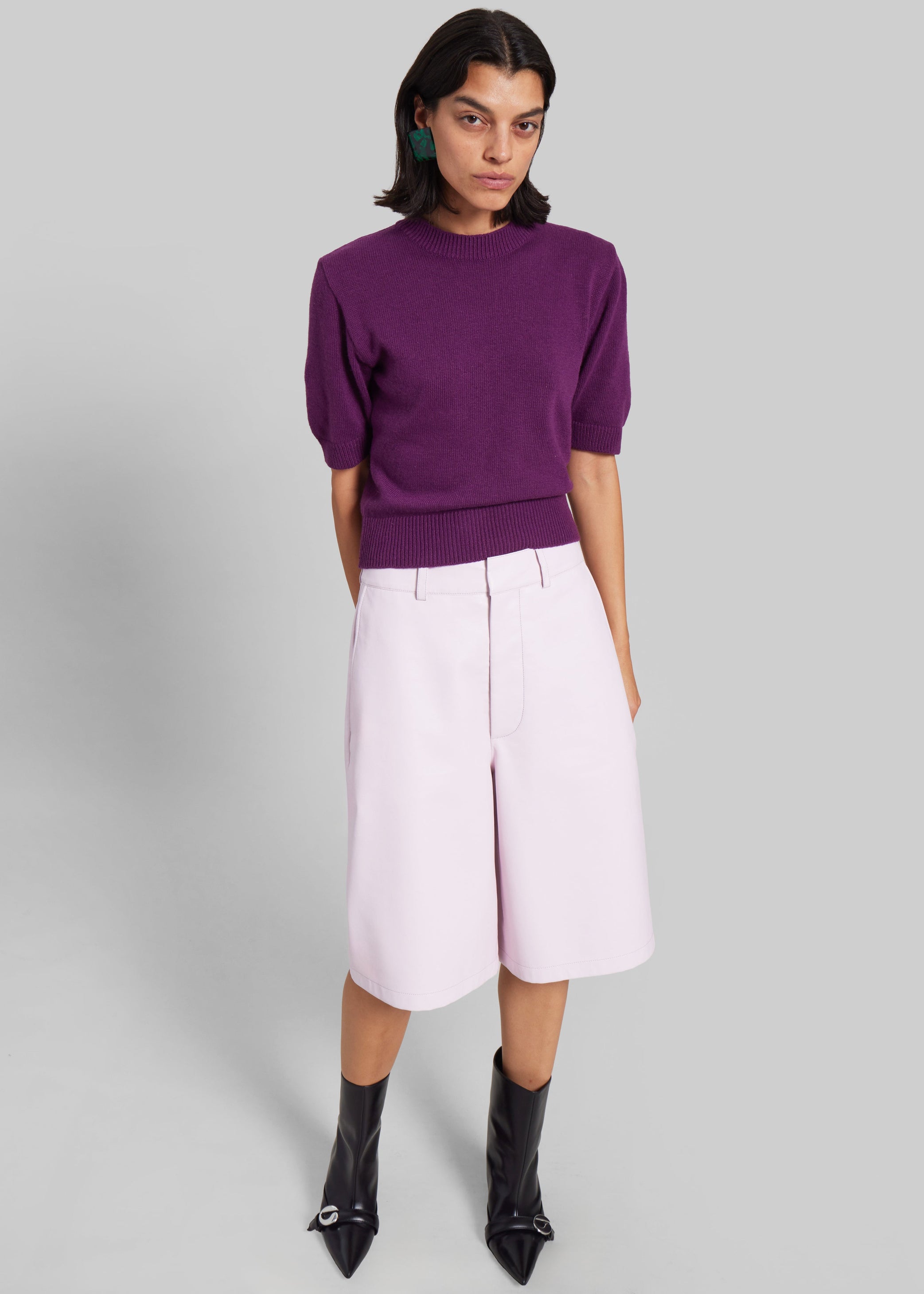 Shop the look image for Olivia Leather Bermuda Shorts - Faded Pink