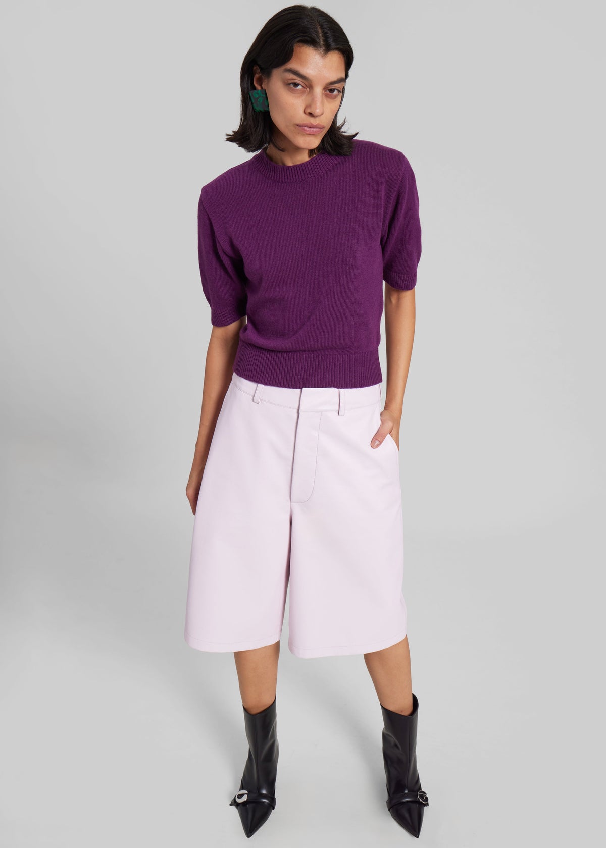 Olivia Leather Bermuda Shorts - Faded Pink - 5