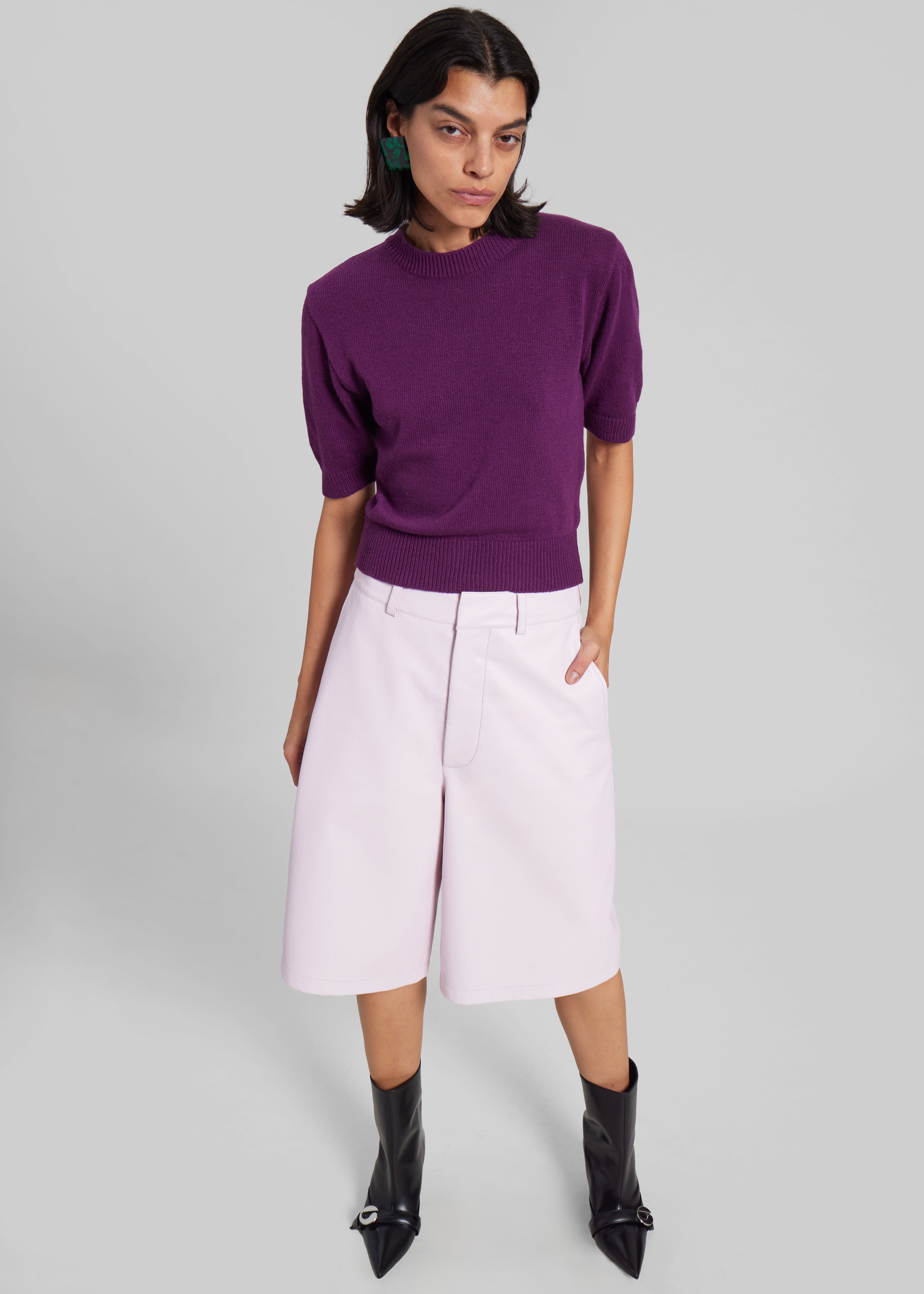 Olivia Leather Bermuda Shorts - Faded Pink - 5