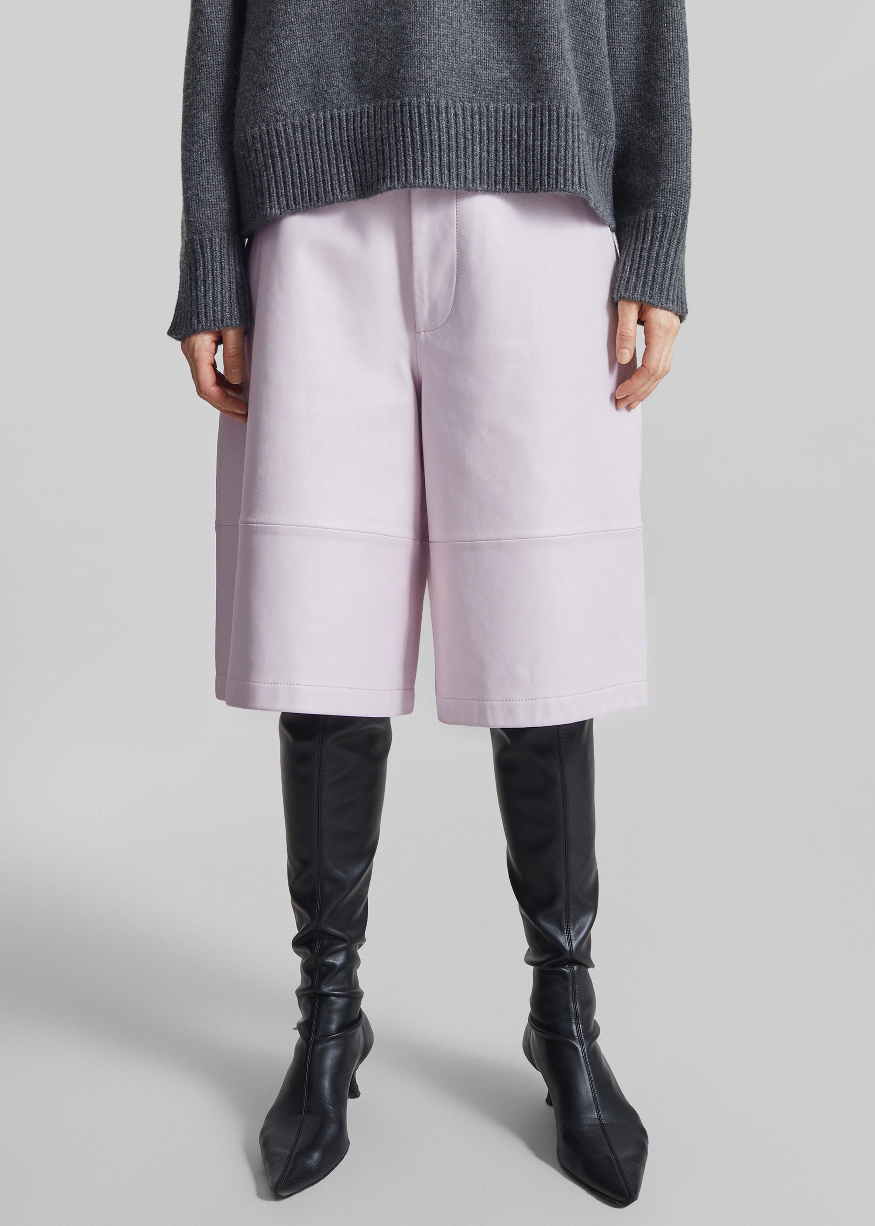 Olivia Leather Bermuda Shorts - Faded Pink - 2