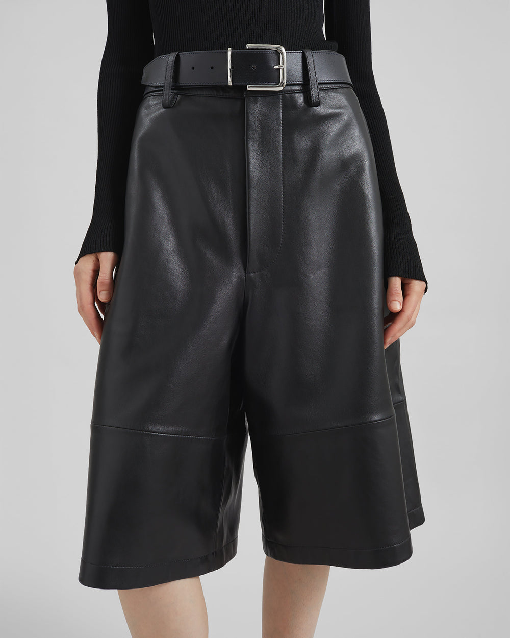 Olivia Leather Bermuda Shorts - Black - 1