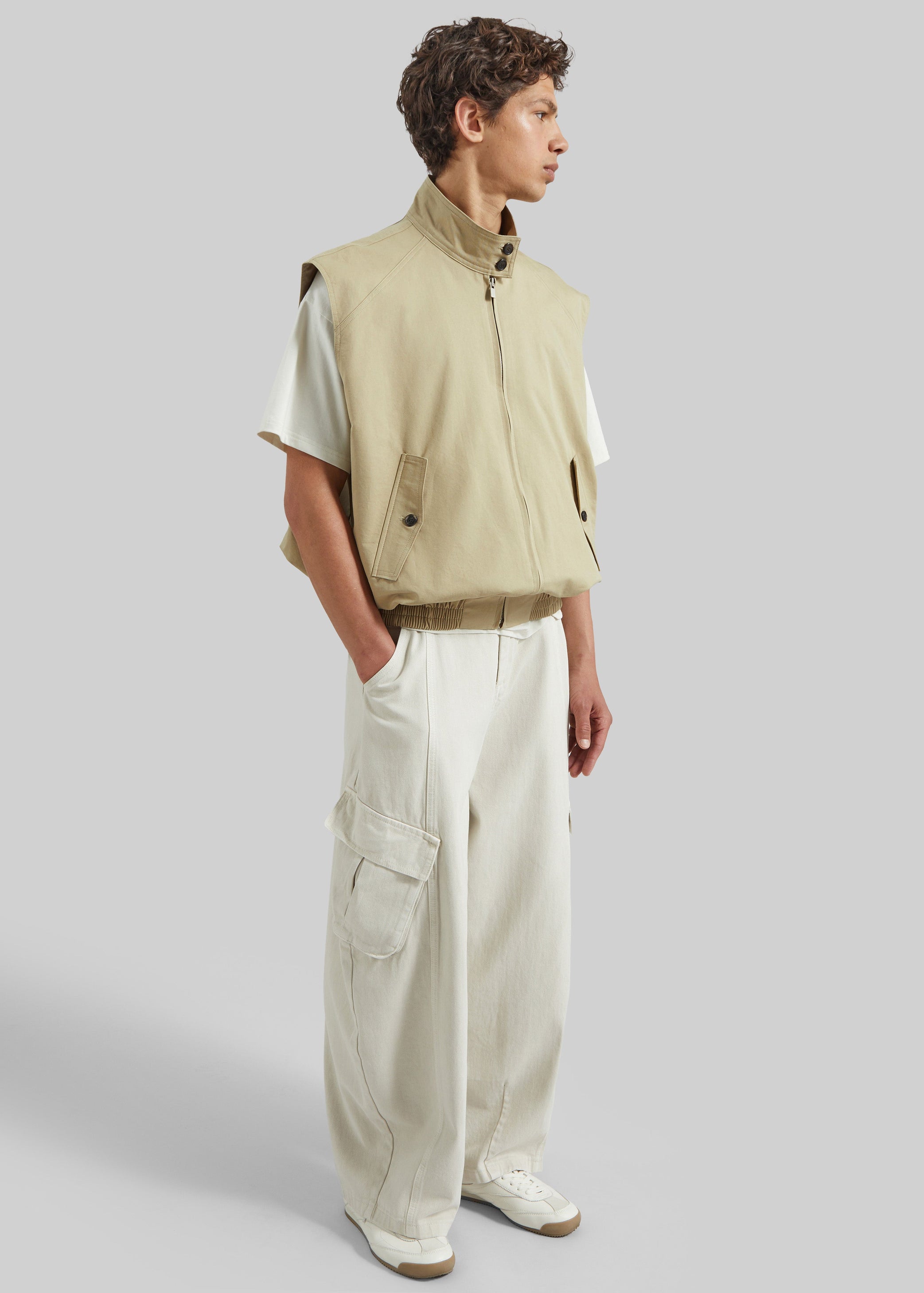 Shop the look image for Oltrano Sleeveless Jacket - Beige
