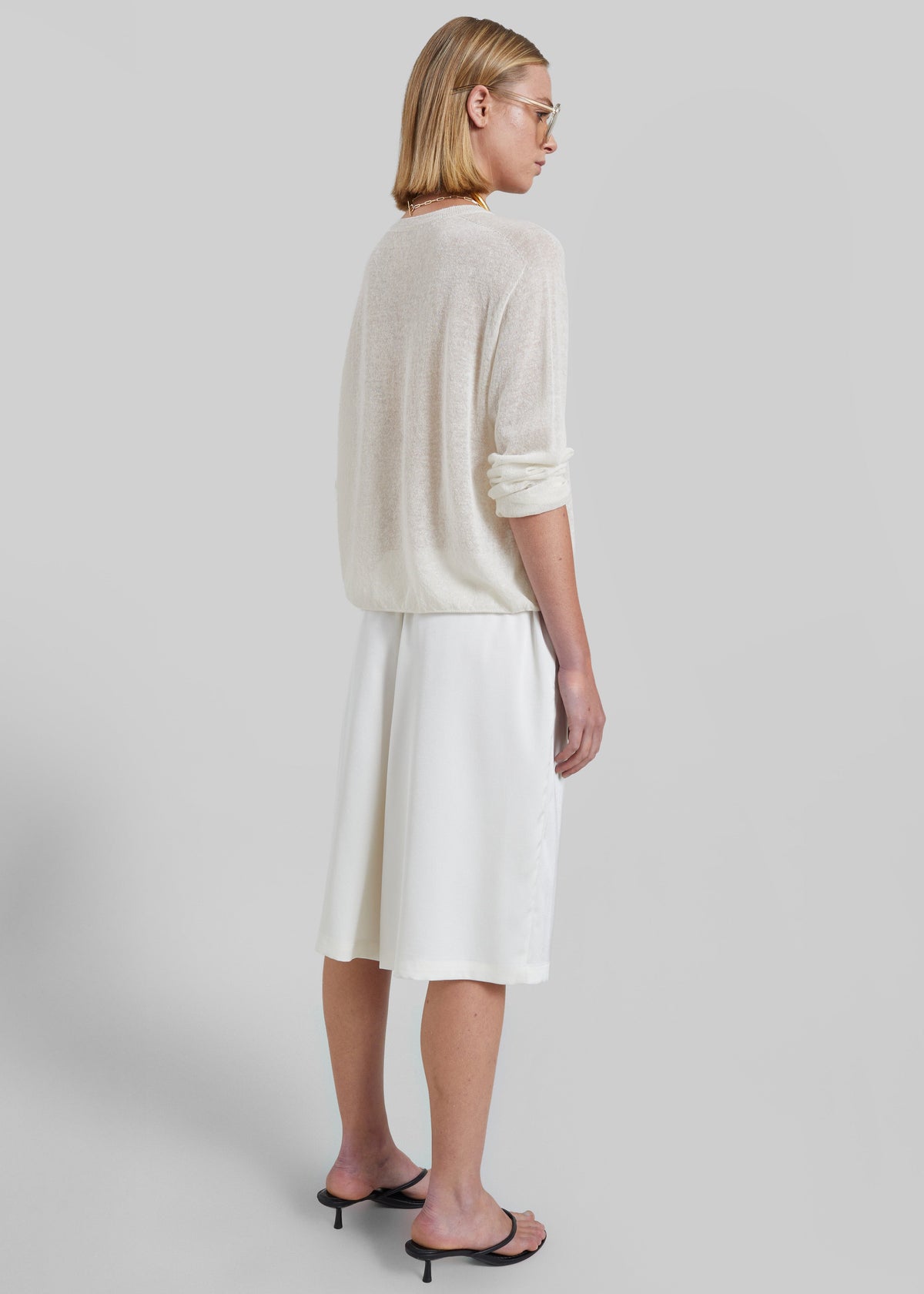 Olyne Satin Wide Bermuda Shorts - Ivory - 6