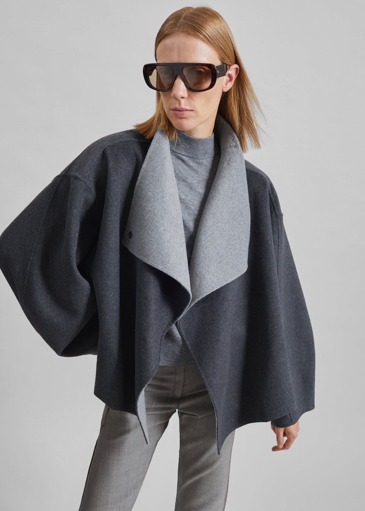 Manteau court Onelle réversible en laine - Gris - 4