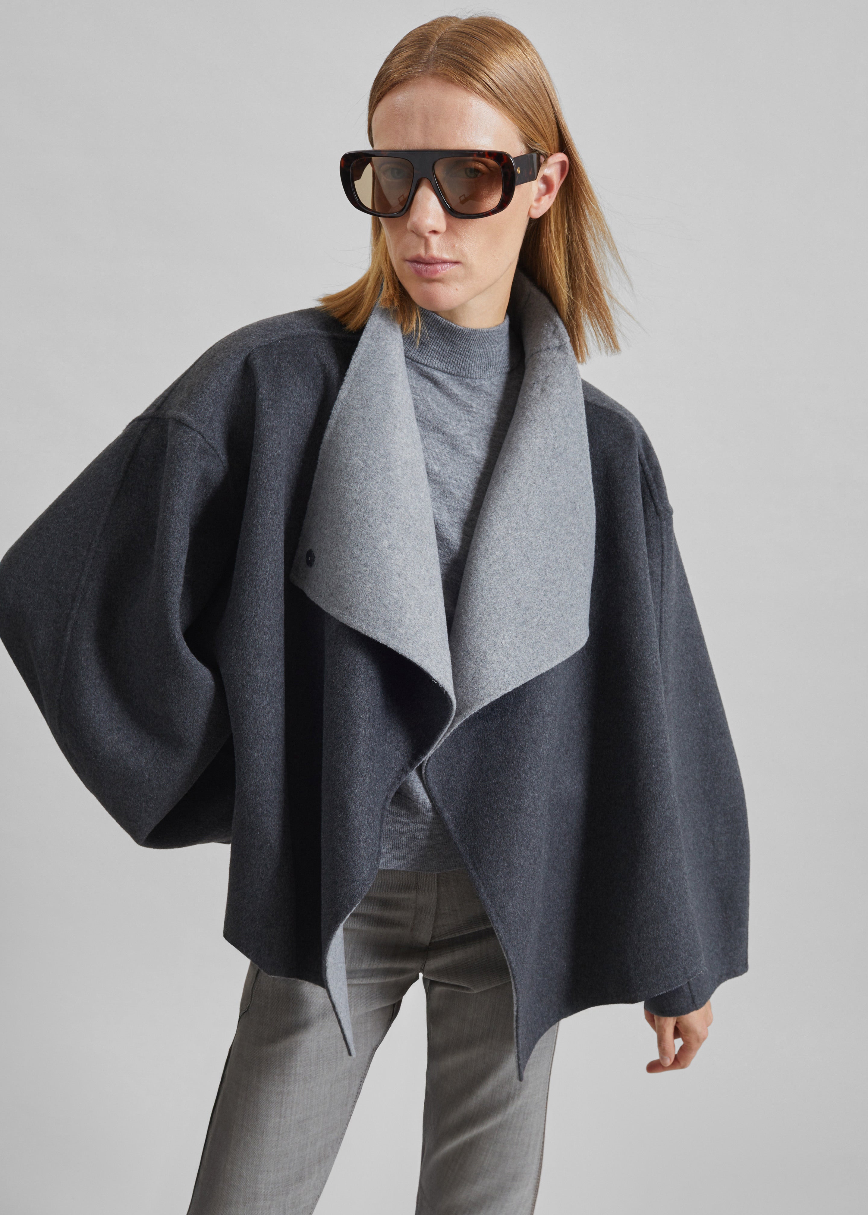 Manteau court Onelle réversible en laine - Gris - 4