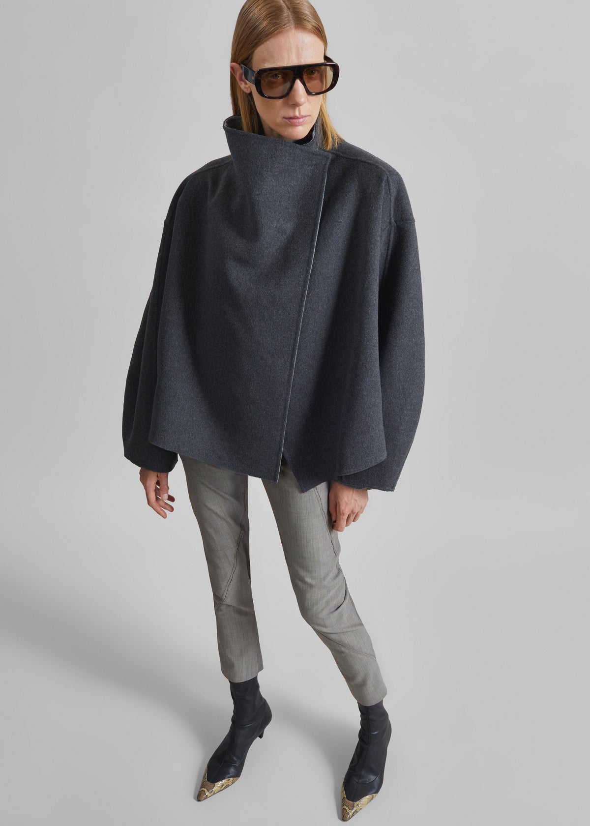 Manteau court Onelle réversible en laine - Gris - 5