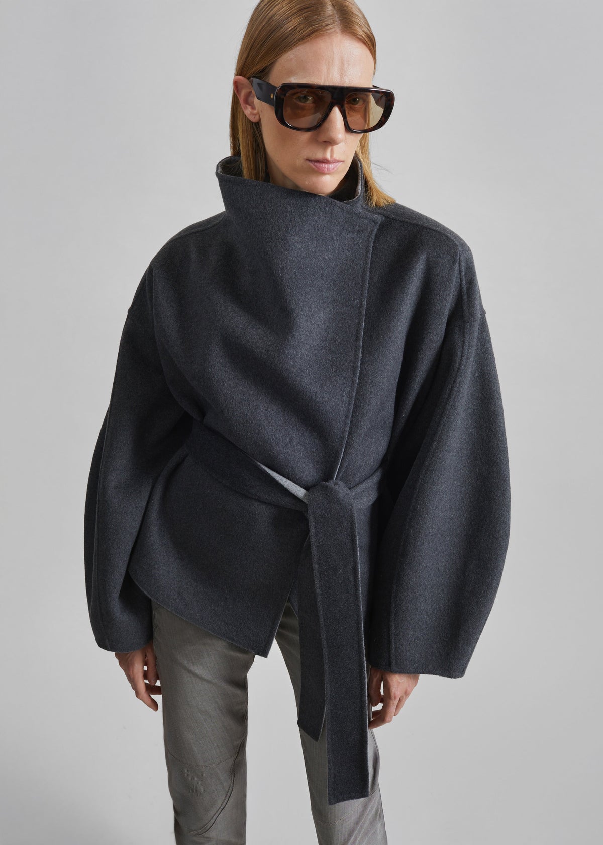 Manteau court Onelle réversible en laine - Gris - 1
