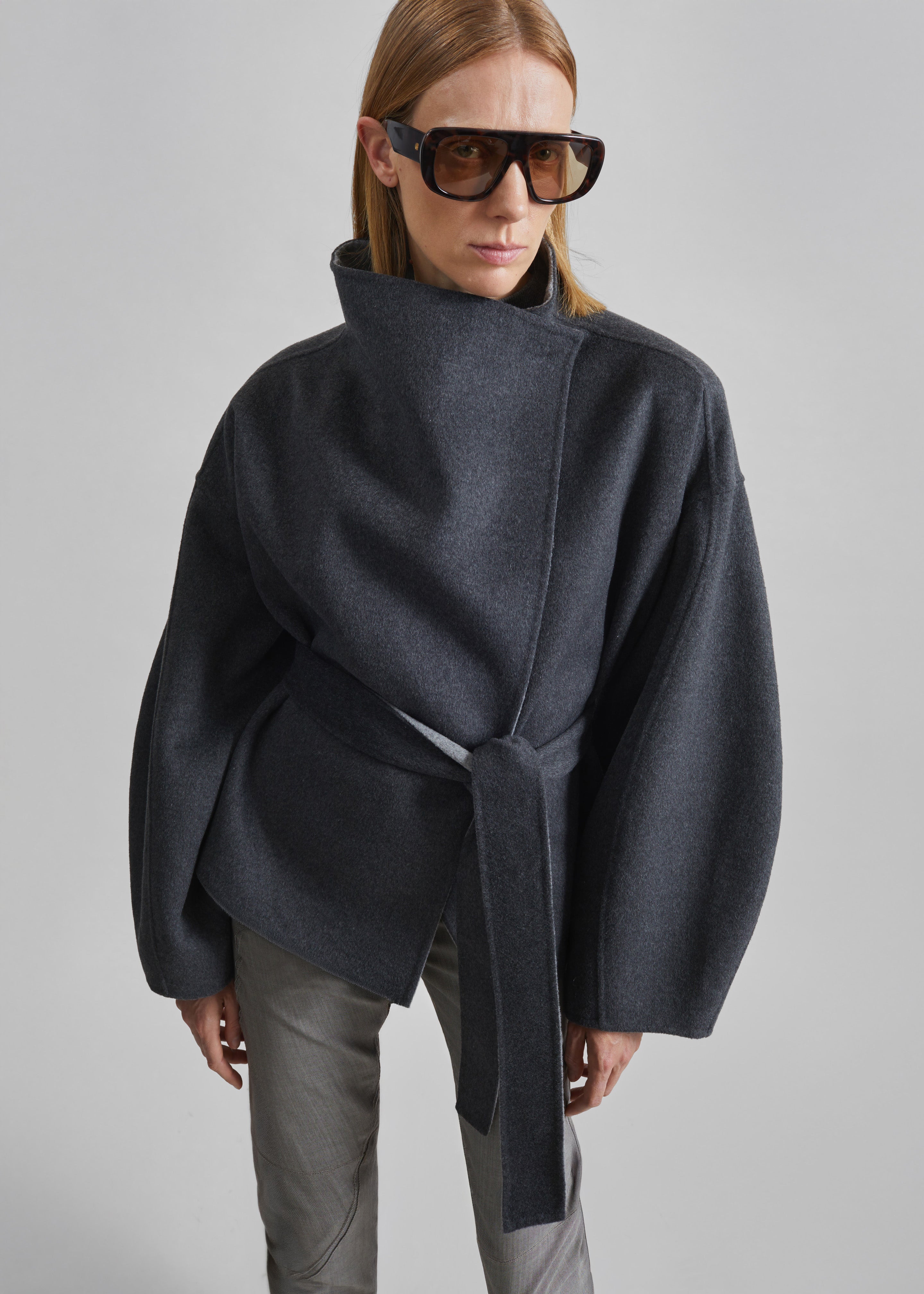 Manteau court Onelle réversible en laine - Gris - 1