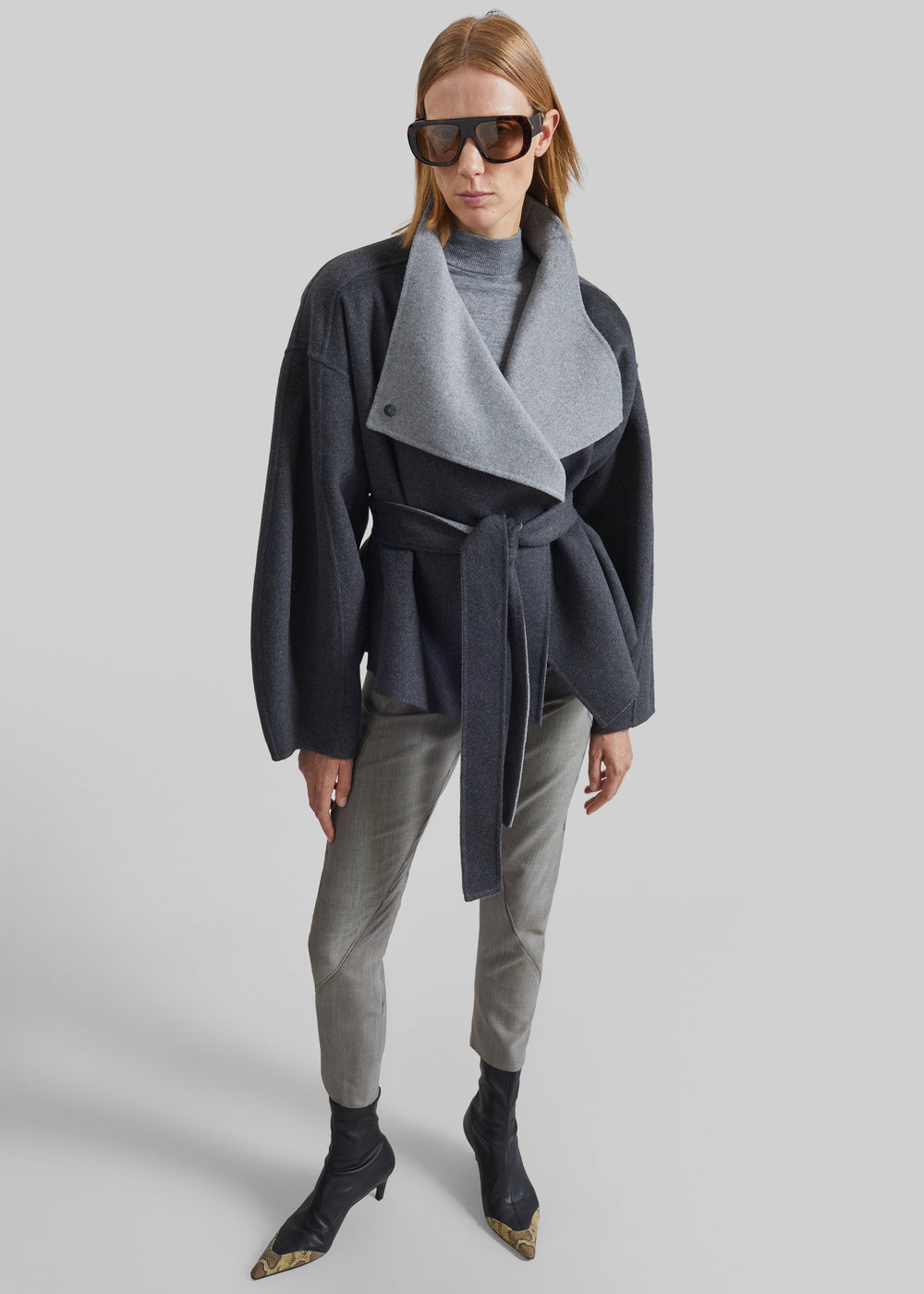 Manteau court Onelle réversible en laine - Gris - 1