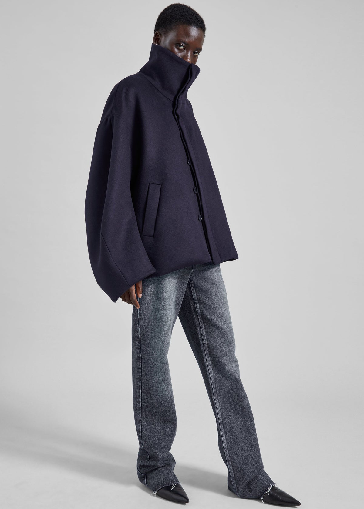 Onna Wool Short Coat - Navy