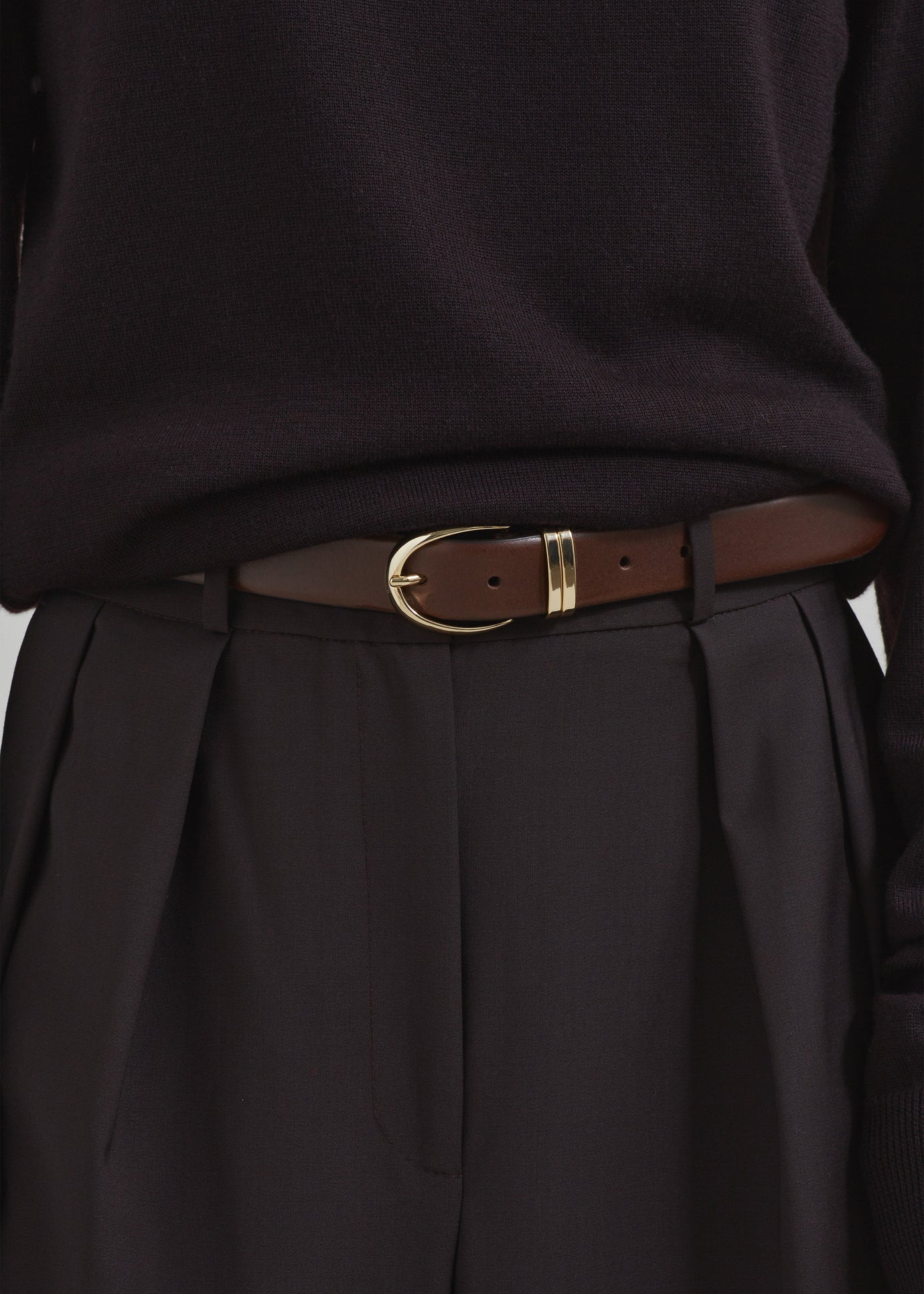 Ora Leather Belt - Brown/Gold - 1