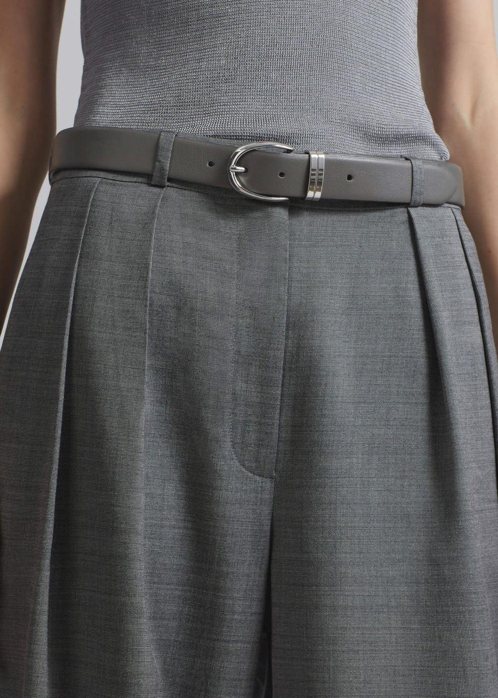 Ora Leather Belt - Grey/Silver - 1