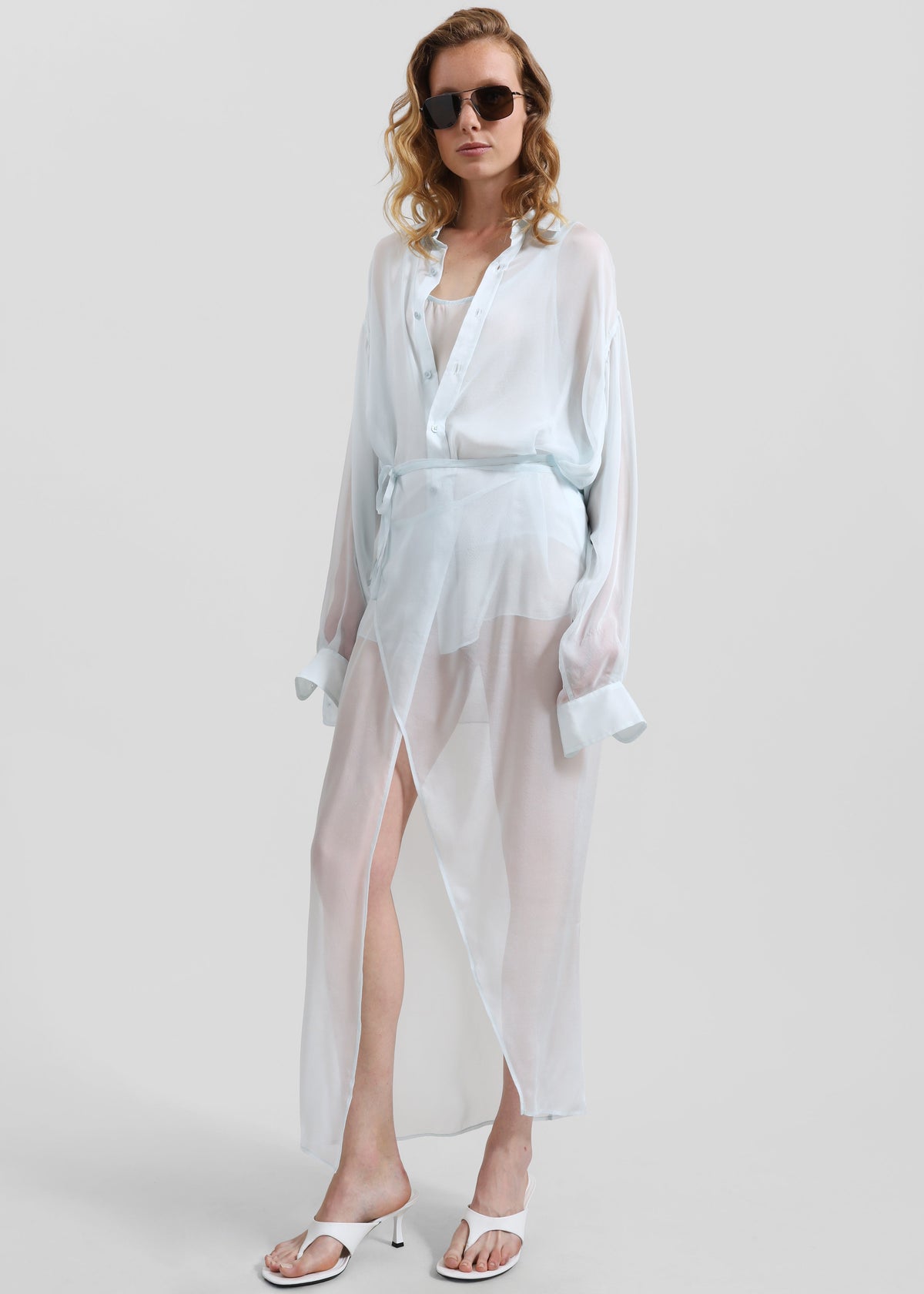 Oria Sheer Silk Chiffon Shirt - Pale Blue - 3