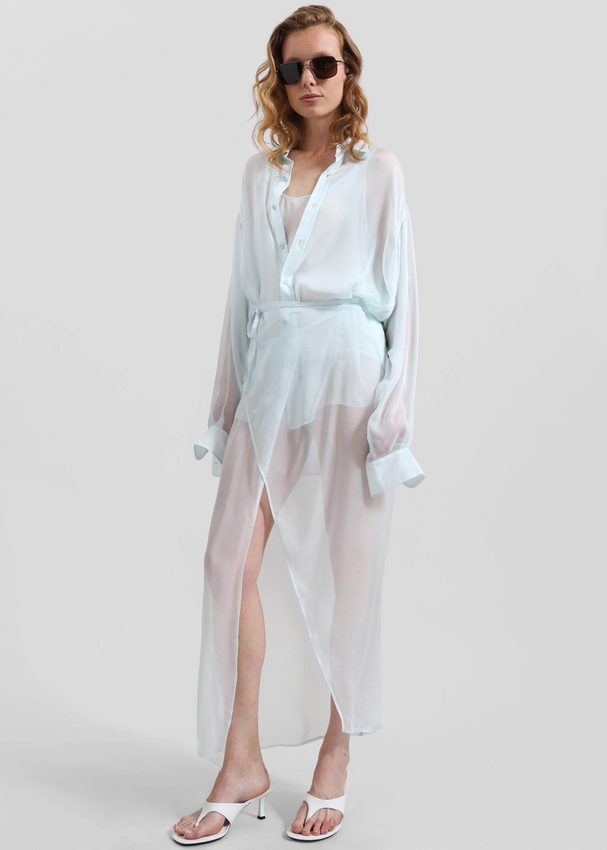 Shop the look image for Oria Sheer Silk Chiffon Shirt - Pale Blue
