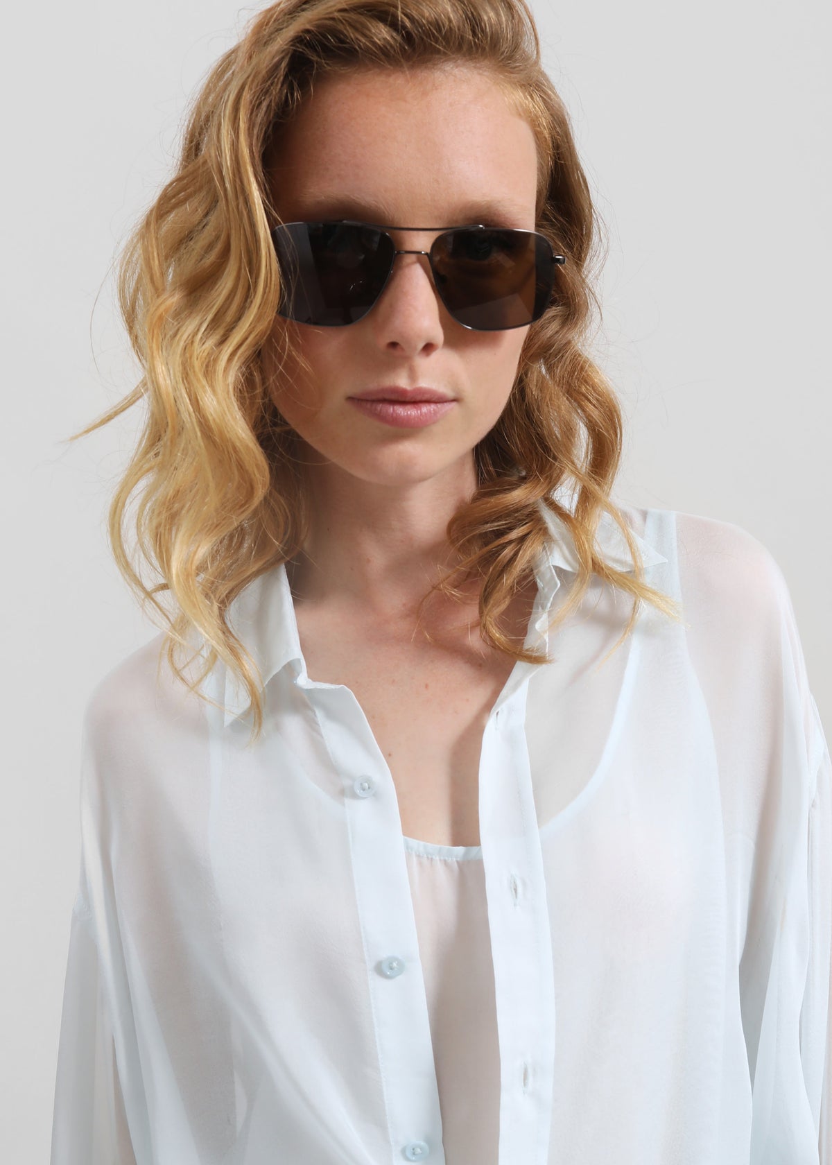 Oria Sheer Silk Chiffon Shirt - Pale Blue - 5