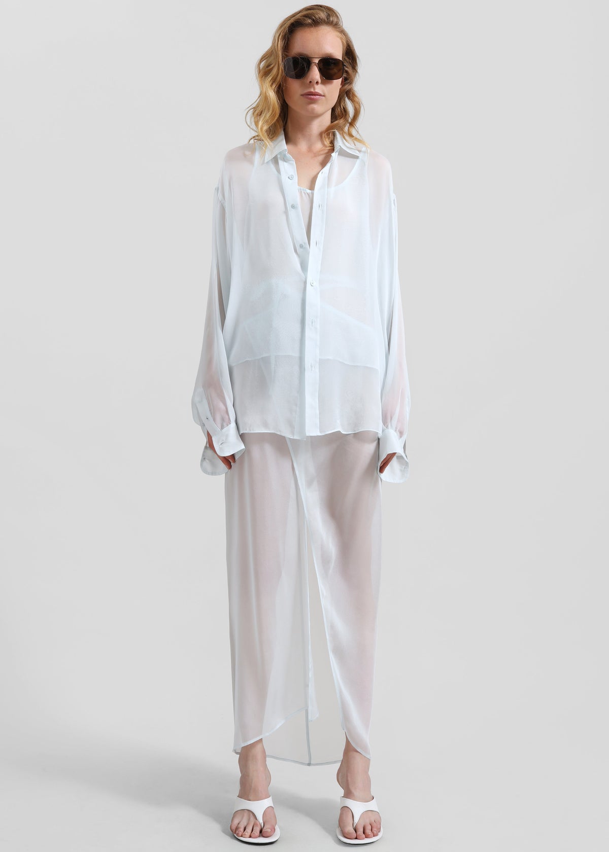 Oria Sheer Silk Chiffon Shirt - Pale Blue - 4