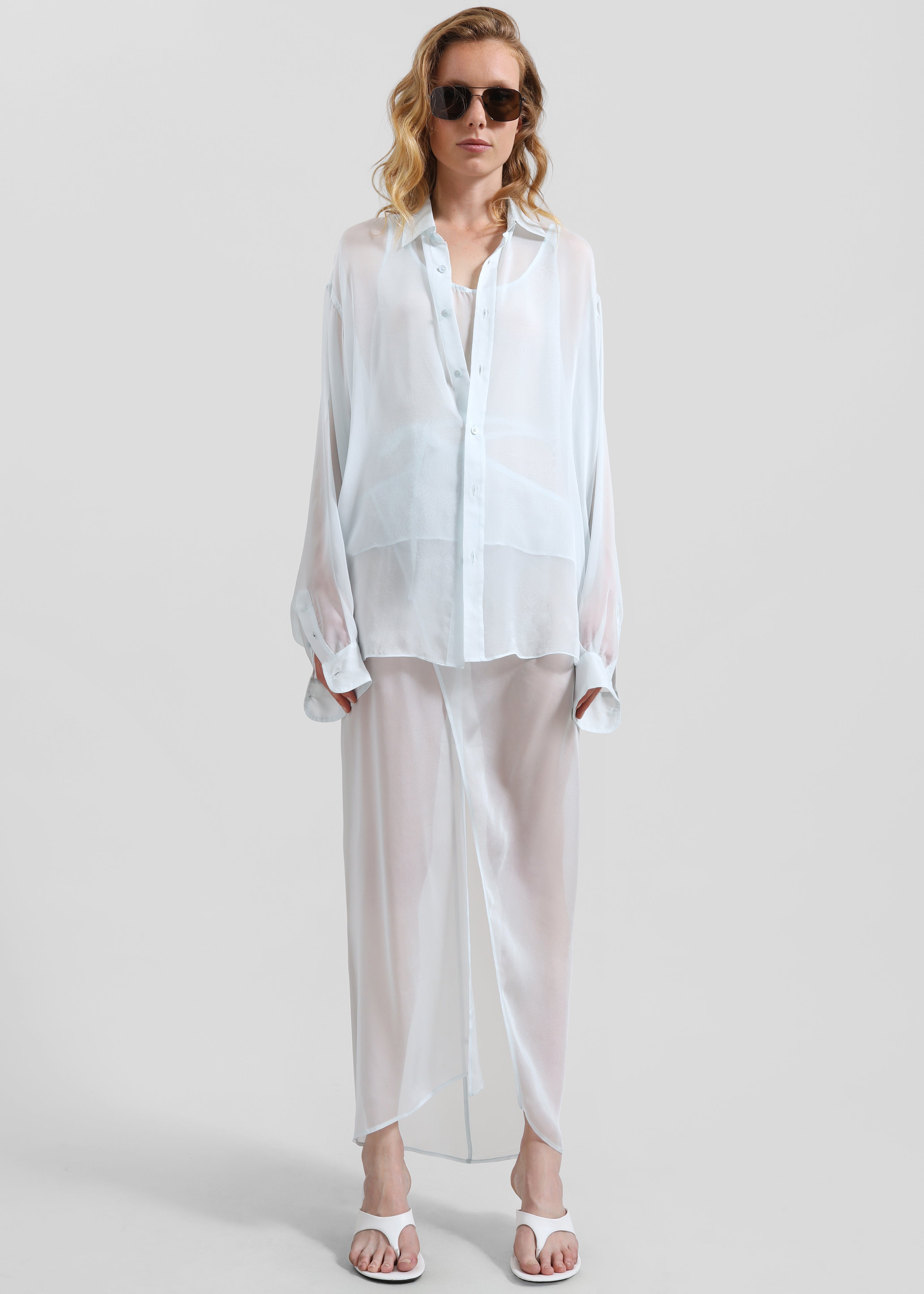 Oria Sheer Silk Chiffon Shirt - Pale Blue - 4