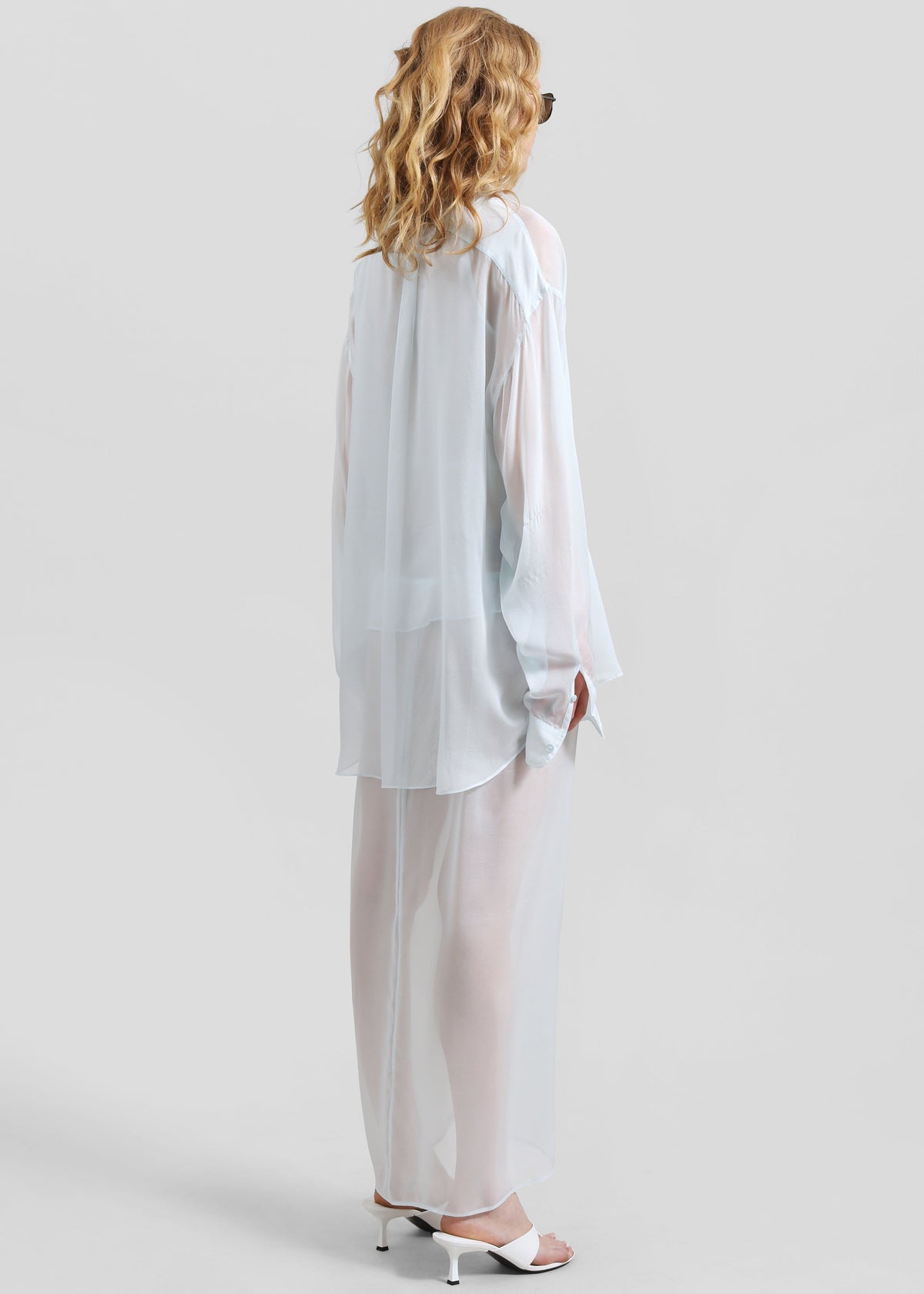 Oria Sheer Silk Chiffon Shirt - Pale Blue - 8
