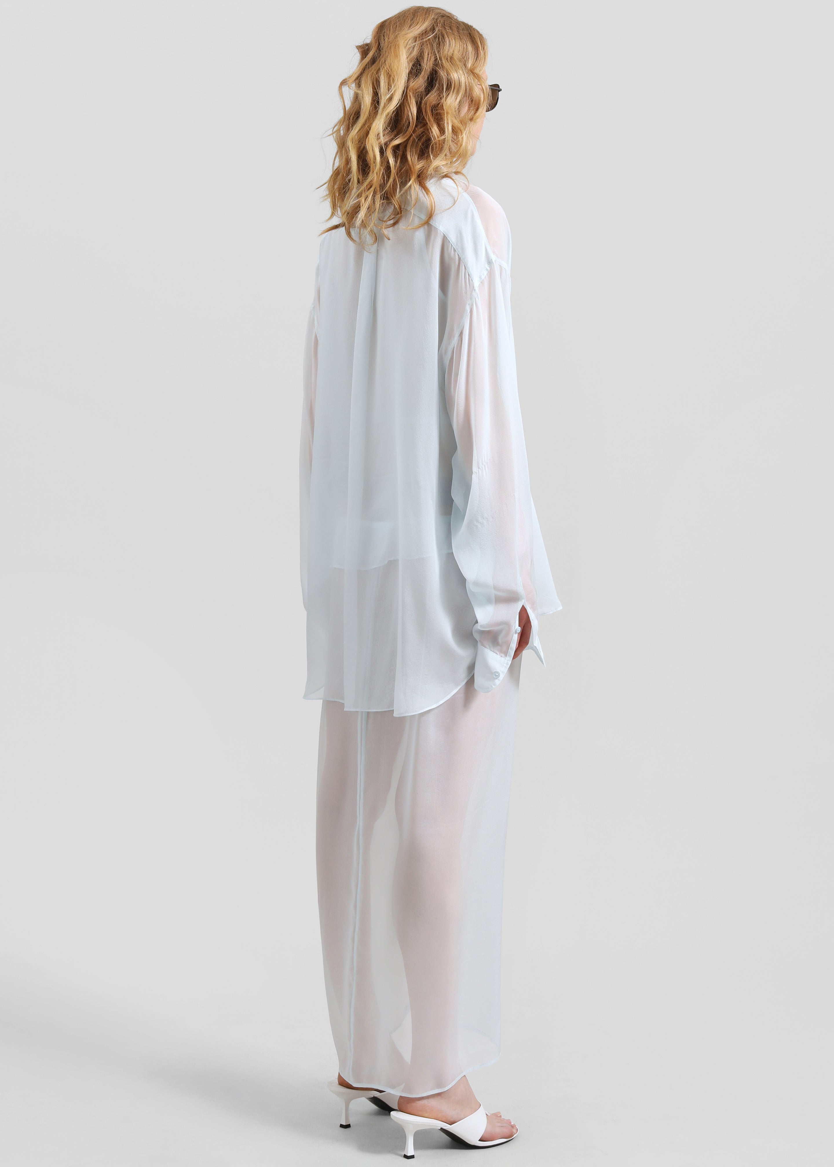 Oria Sheer Silk Chiffon Shirt - Pale Blue - 8