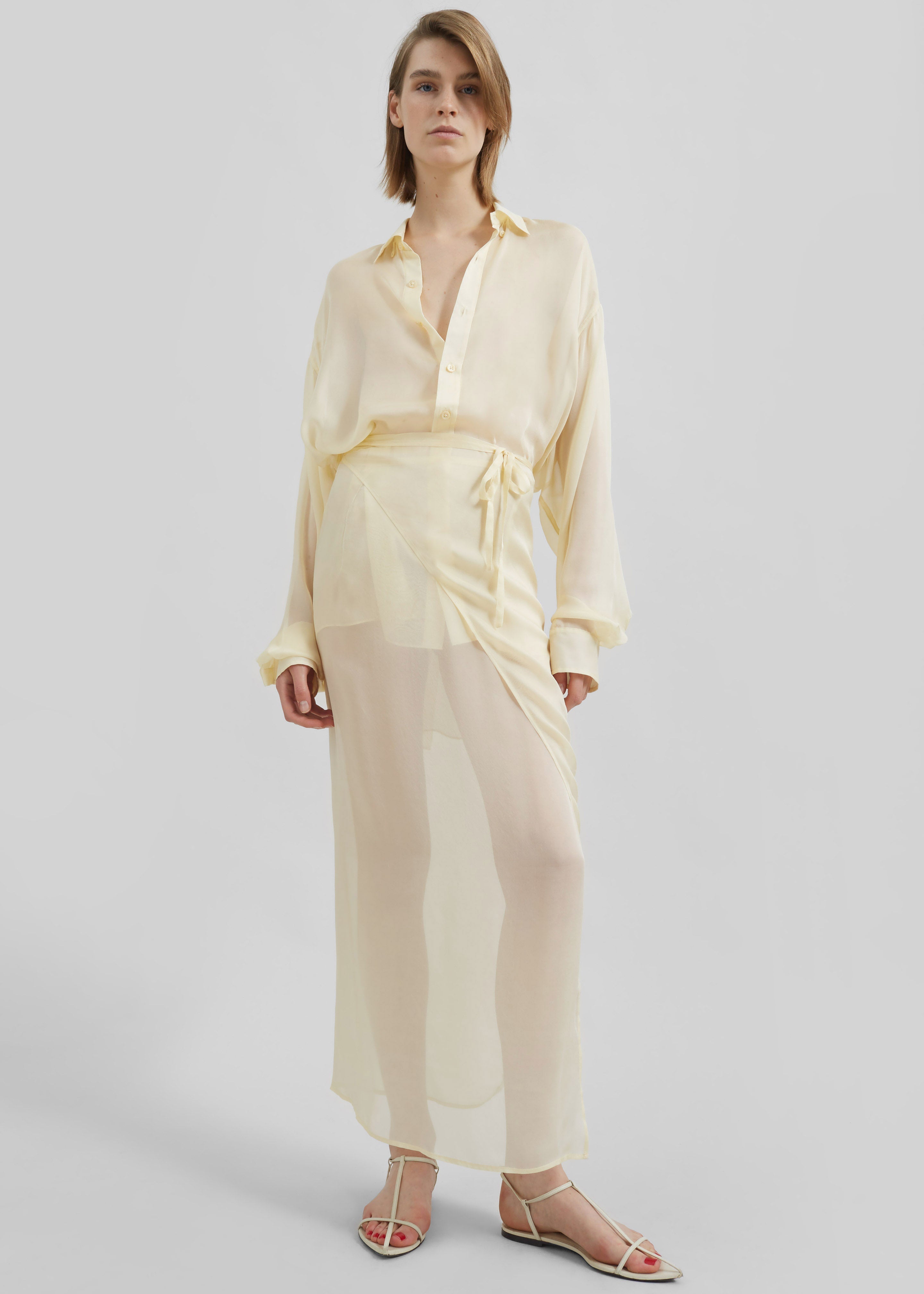 Oria Sheer Silk Chiffon Shirt - Pale Yellow - 3