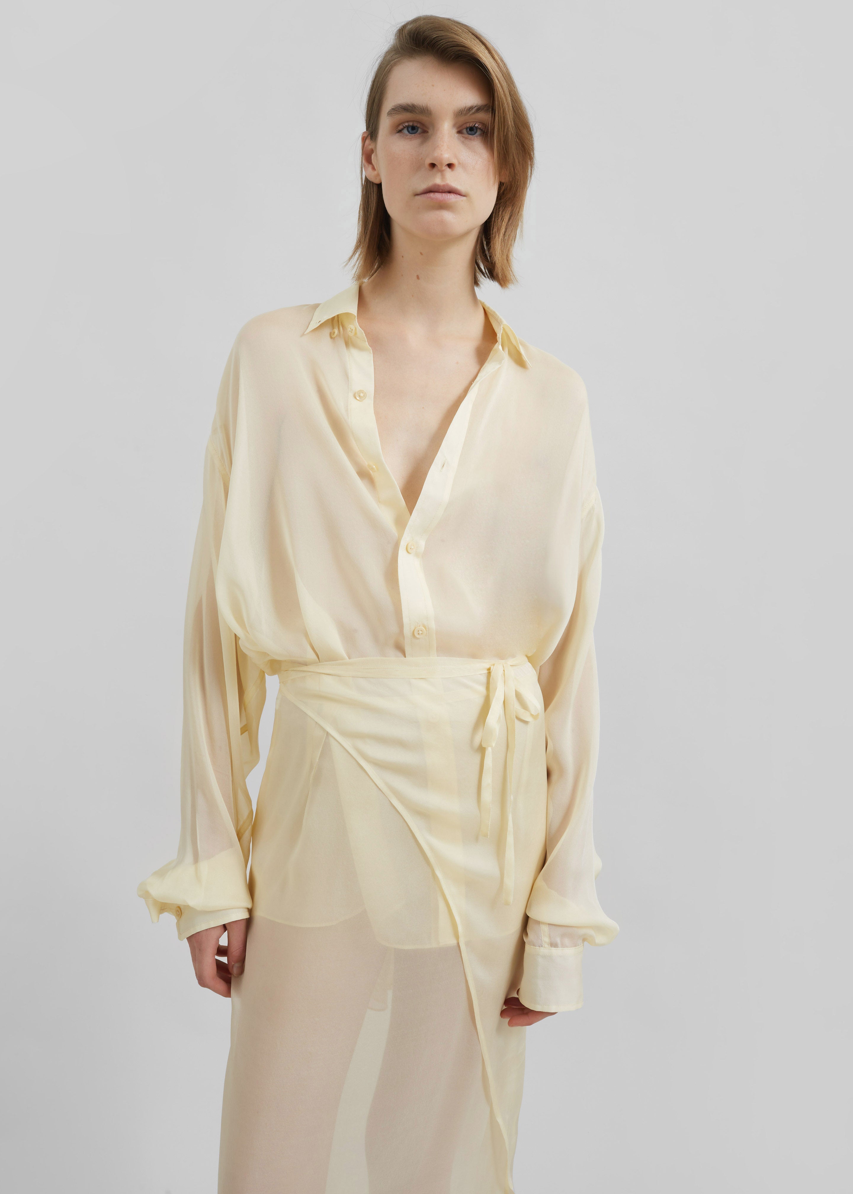 Oria Sheer Silk Chiffon Shirt - Pale Yellow - 6