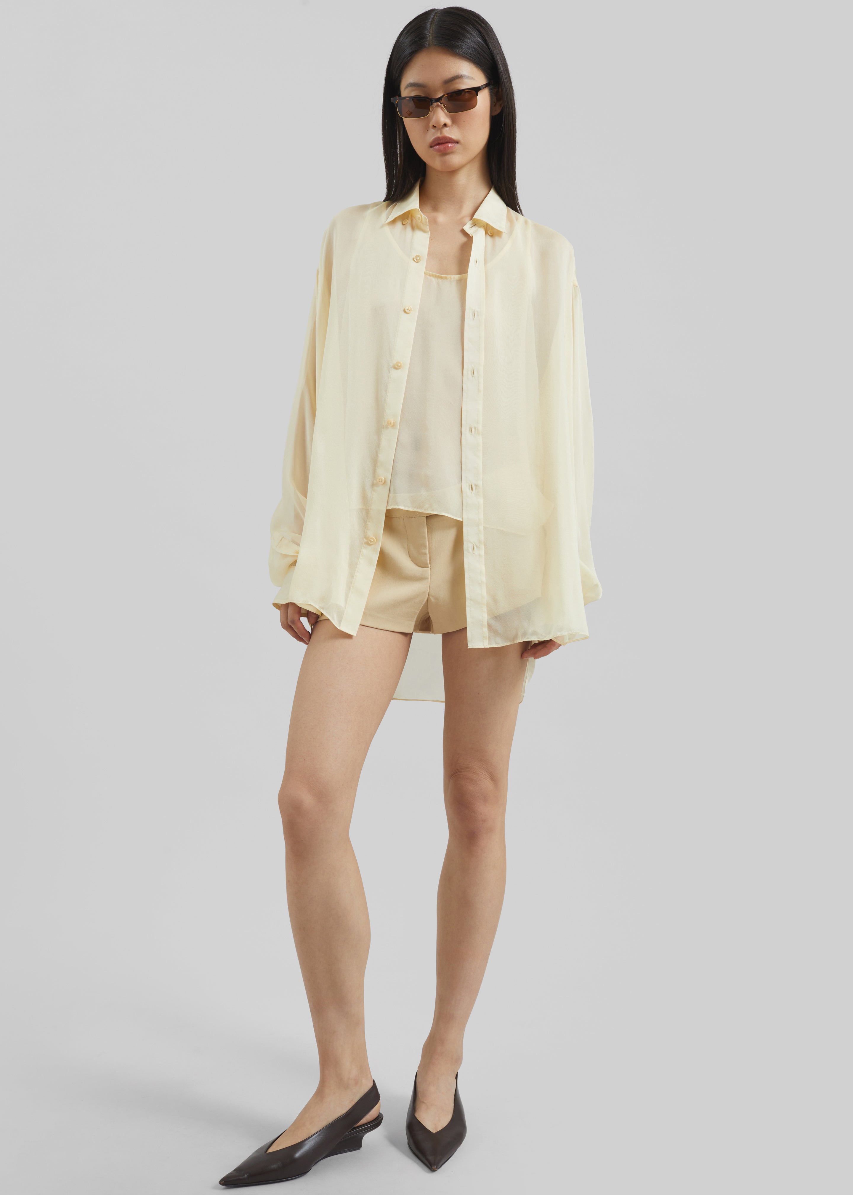 Oria Sheer Silk Chiffon Shirt - Pale Yellow - 7
