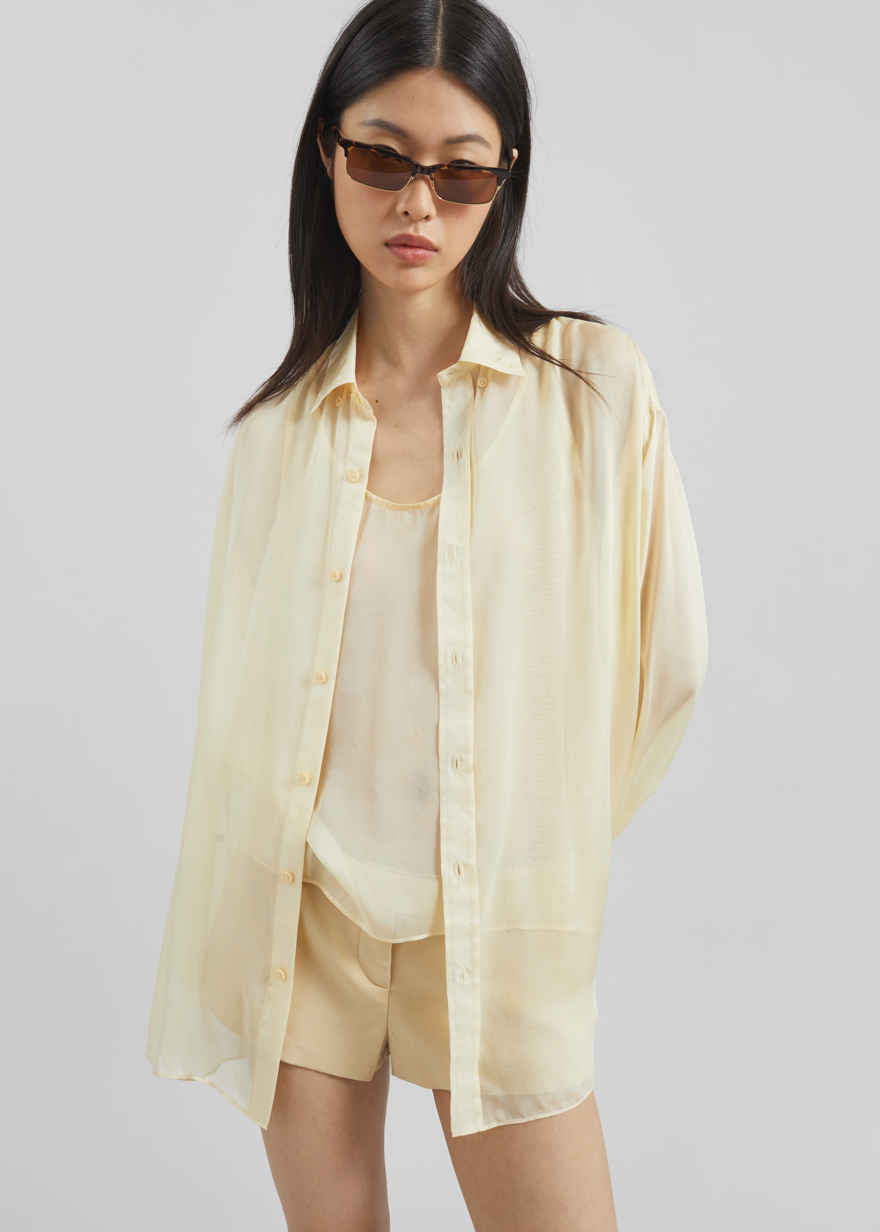Oria Sheer Silk Chiffon Shirt - Pale Yellow - 8
