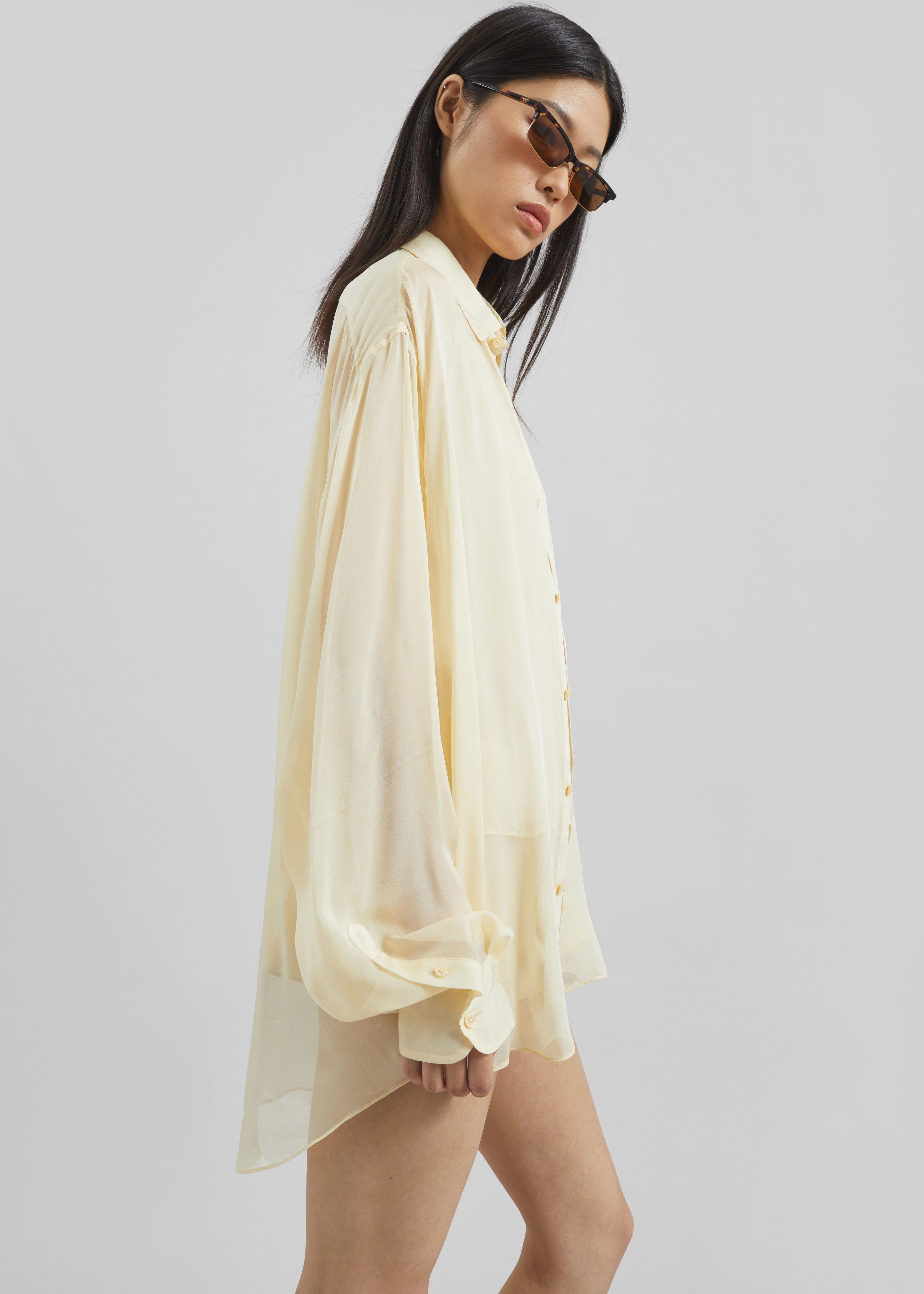 Oria Sheer Silk Chiffon Shirt - Pale Yellow - 2