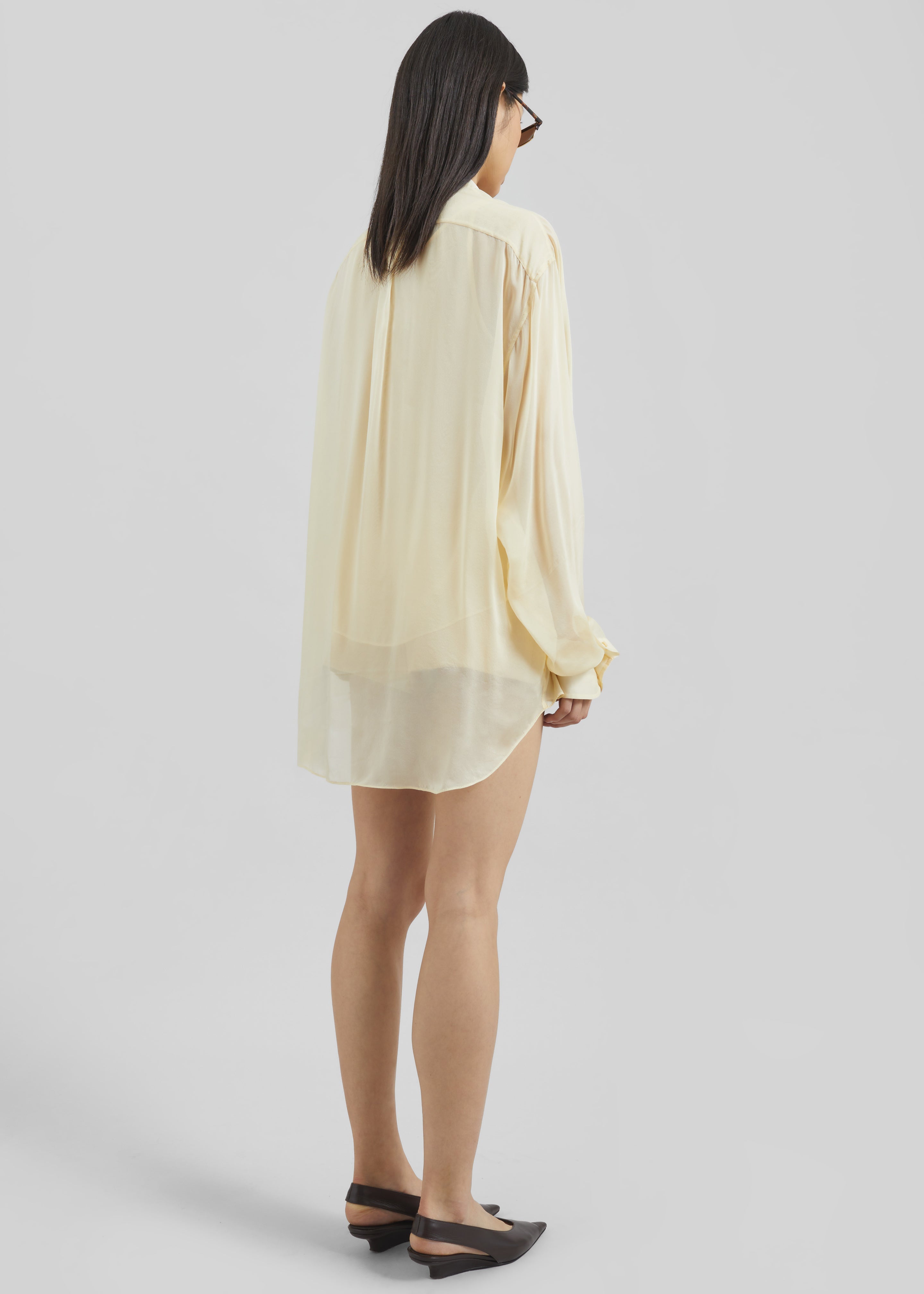 Oria Sheer Silk Chiffon Shirt - Pale Yellow - 10