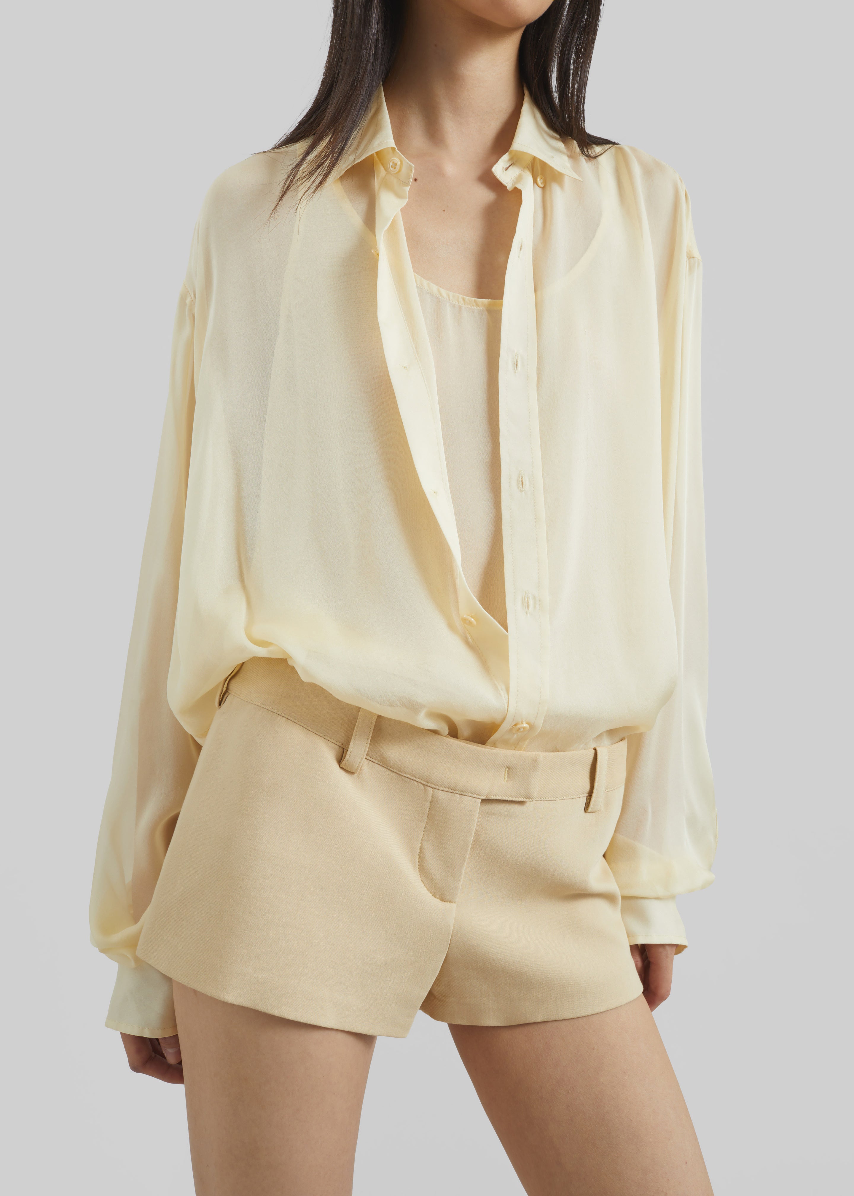 Oria Sheer Silk Chiffon Shirt - Pale Yellow - 4