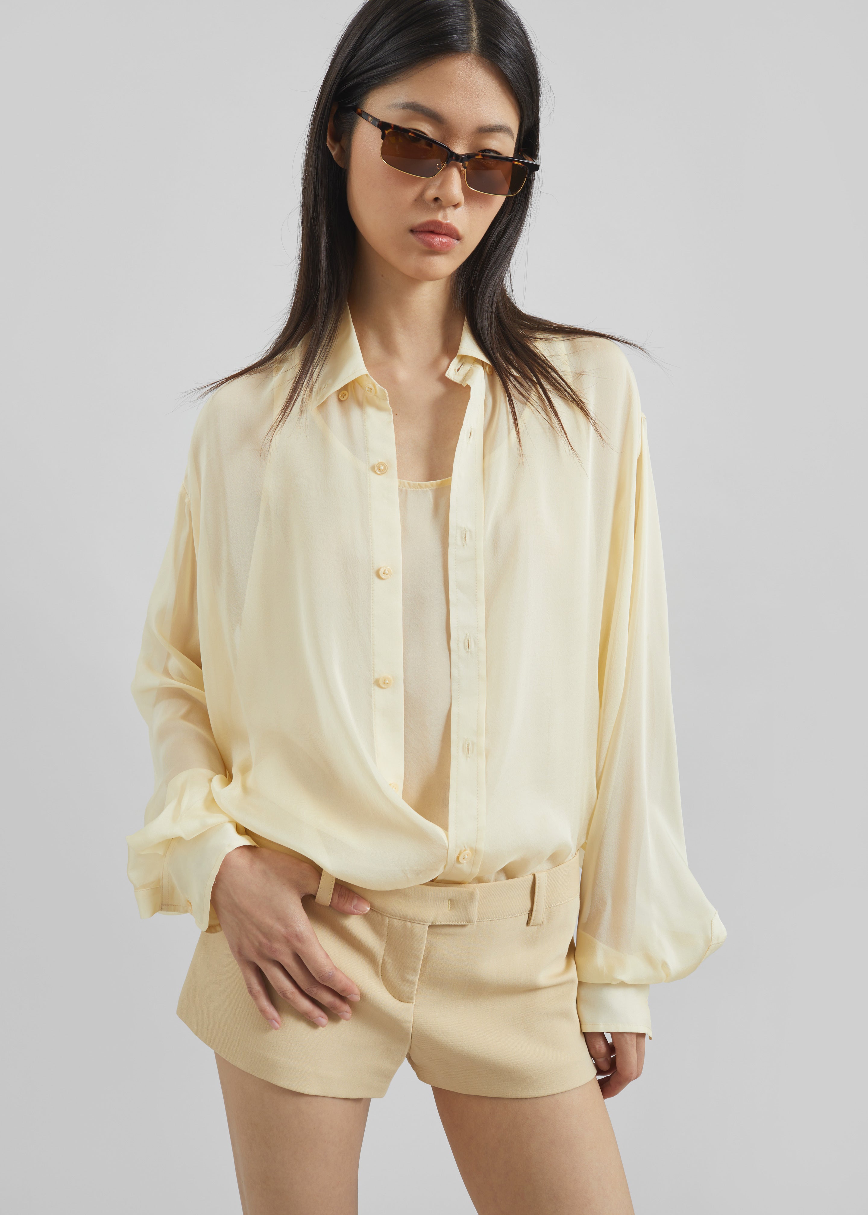 Oria Sheer Silk Chiffon Shirt - Pale Yellow - 1