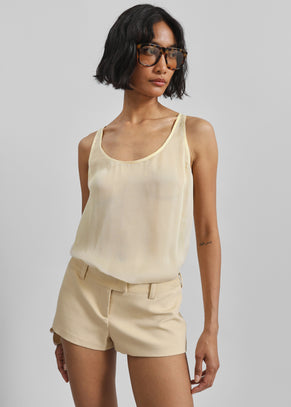Oria Sheer Silk Chiffon Tank - Pale Yellow