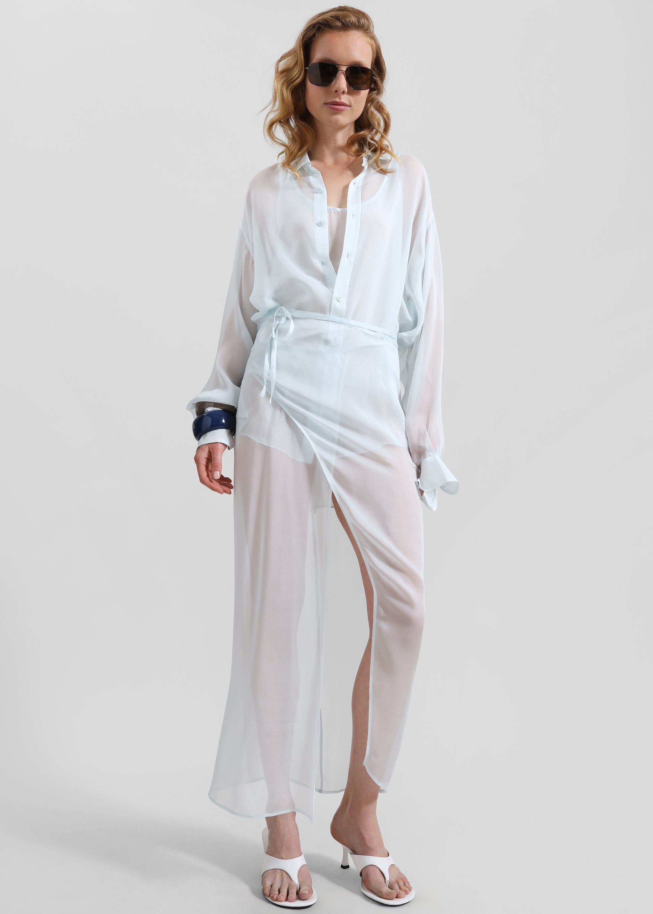 Shop the look image for Oria Sheer Silk Chiffon Wrap Skirt - Pale Blue