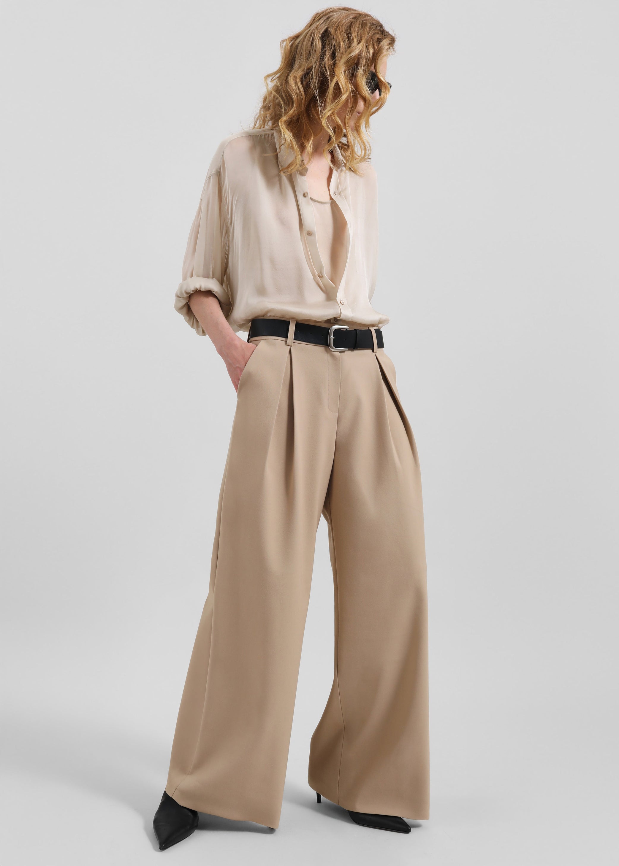 Shop the look image for Oria Sheer Silk Chiffon Tank - Beige