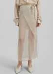 Oria Sheer Silk Chiffon Wrap Skirt - Beige