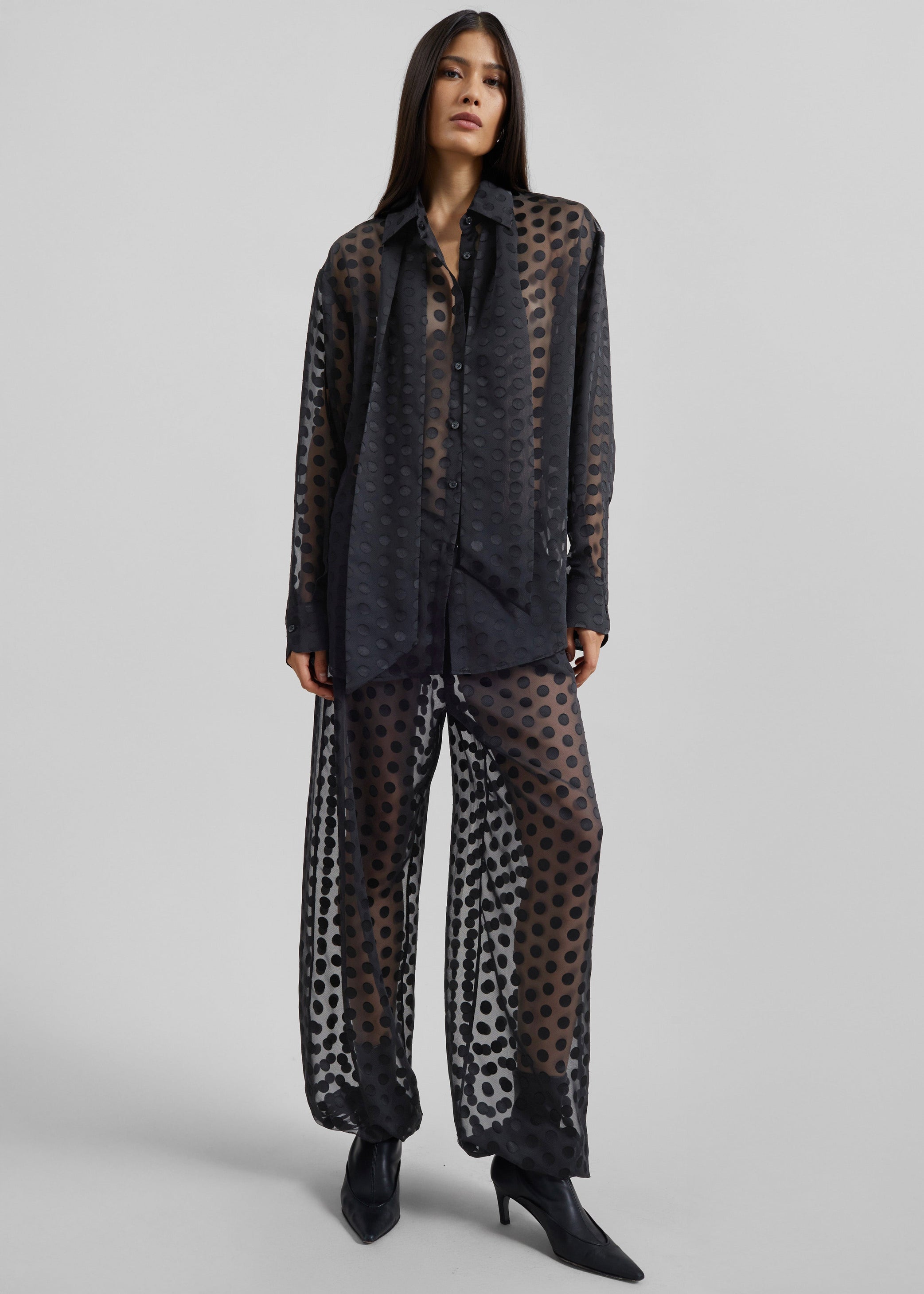 Shop the look image for Orissa Sheer Balloon Pants - Black Polka Dot