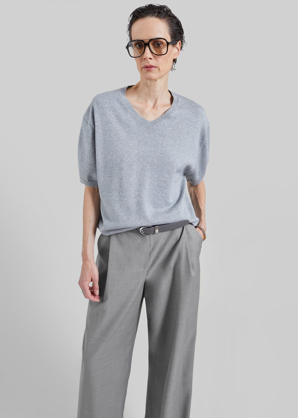 Ornan V-Neck Knit Pullover - Light Grey