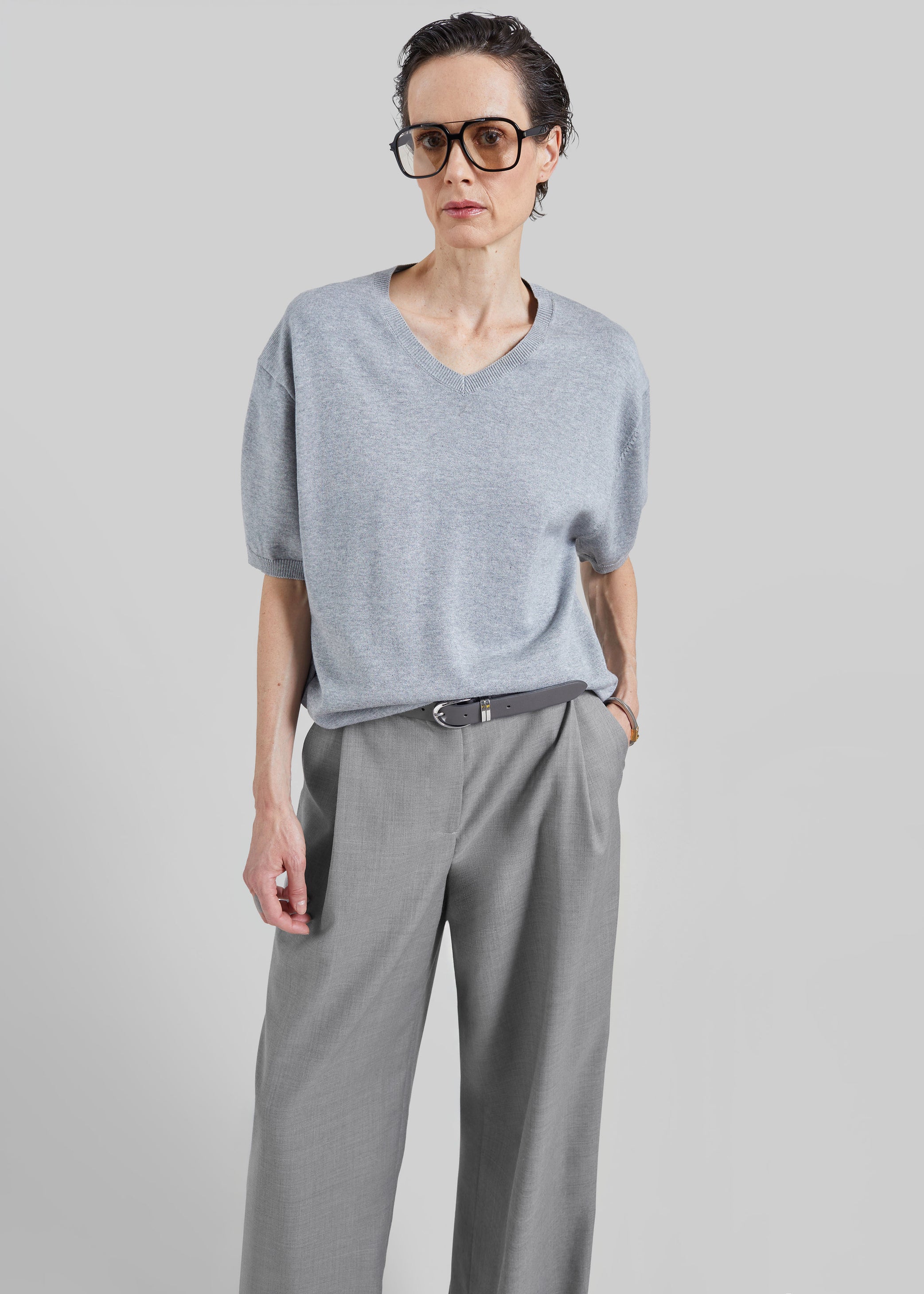 Shop the look image for Ornan V-Neck Knit Pullover - Light Grey