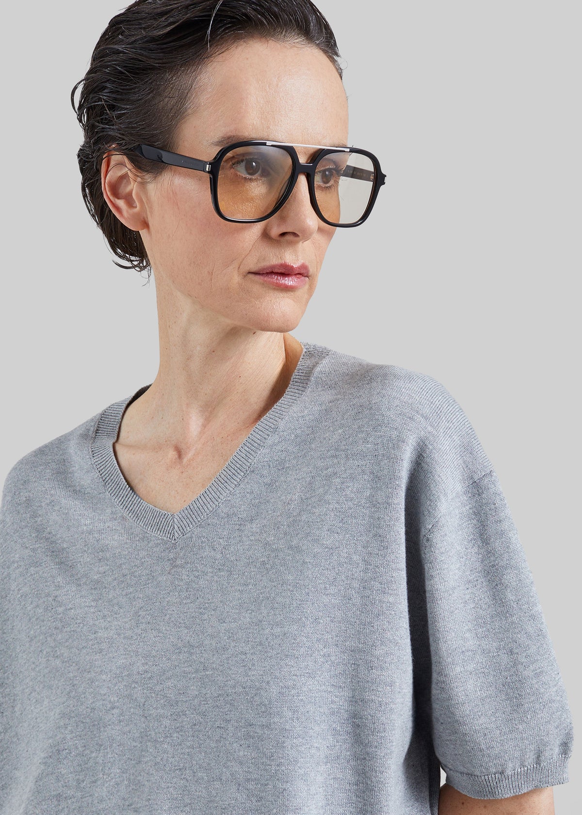 Ornan V-Neck Knit Pullover - Light Grey