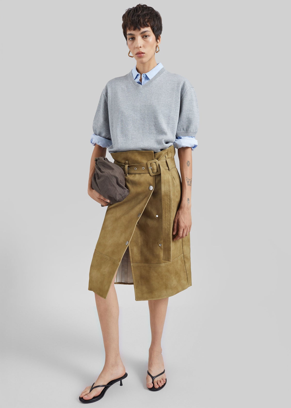 Ornan V-Neck Knit Pullover - Light Grey