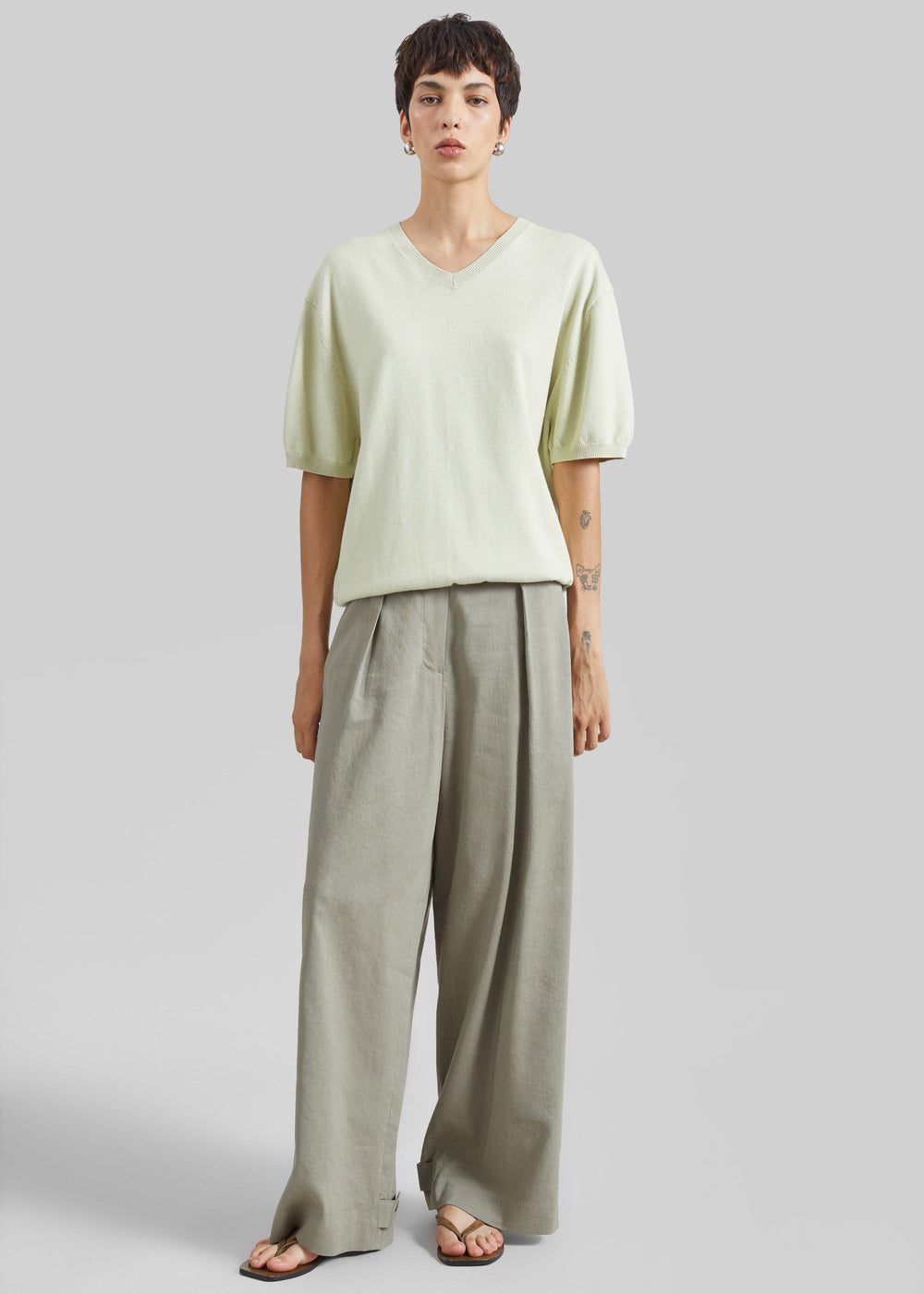 Ornan V-Neck Knit Pullover - Sage - 1
