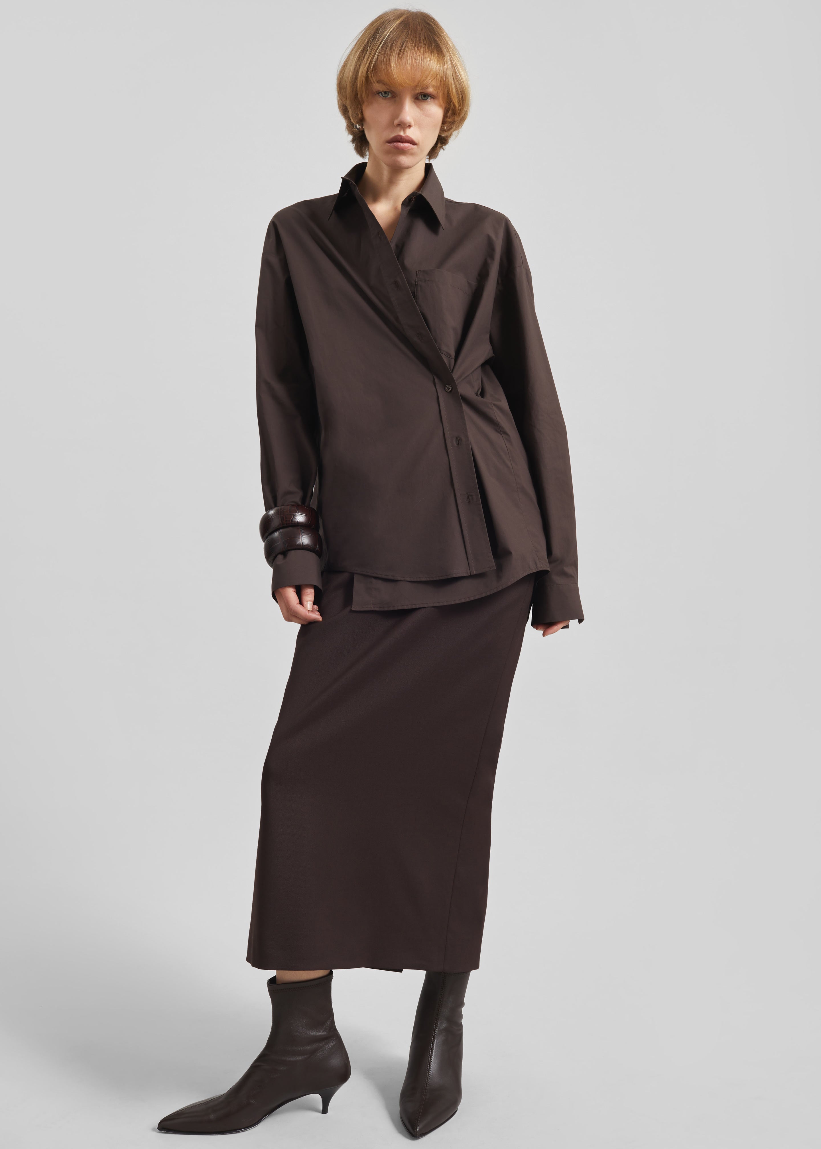 Ornella Side Button-Up Shirt - Brown - 5