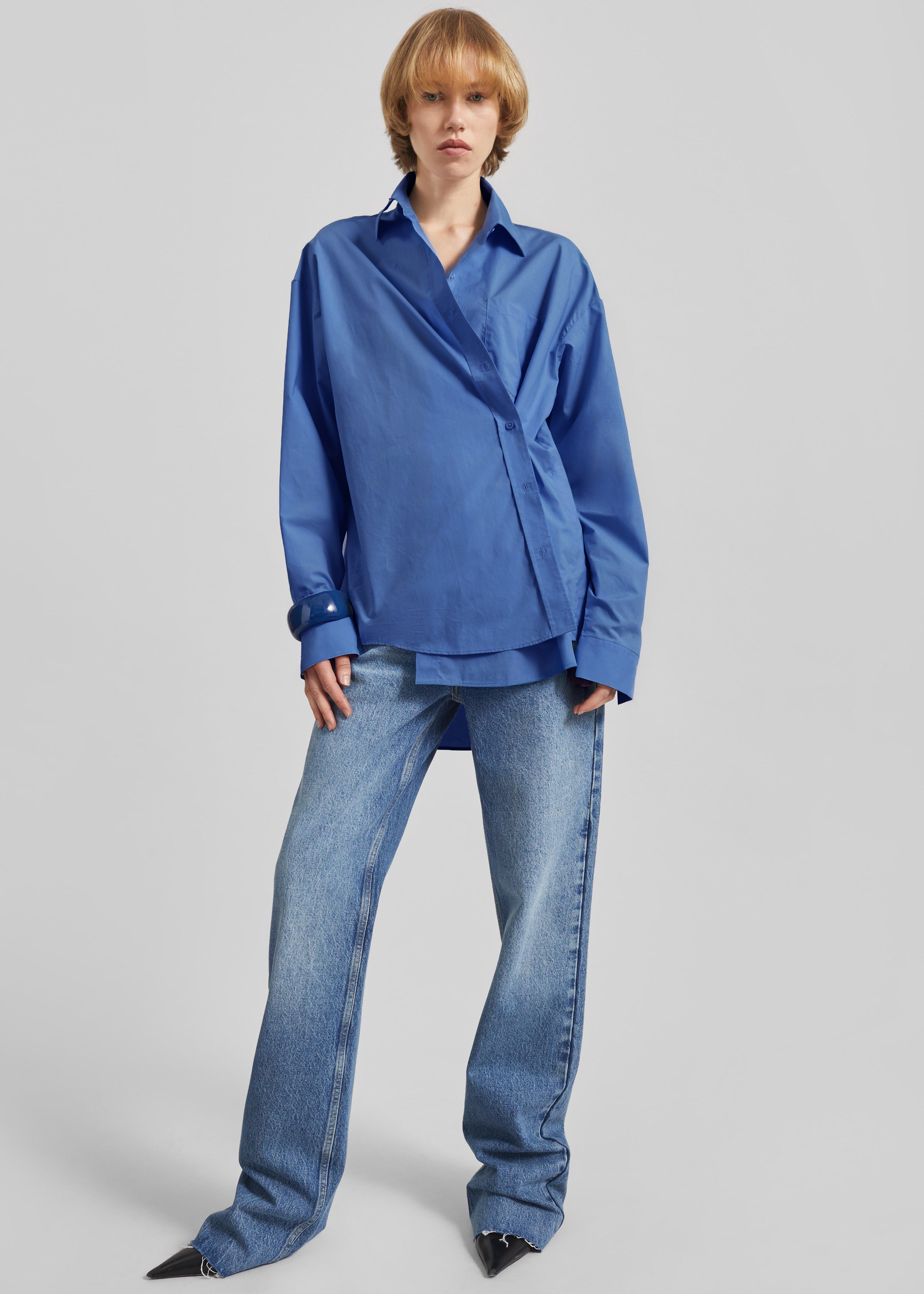 Ornella Side Button-Up Shirt - Cobalt - 1