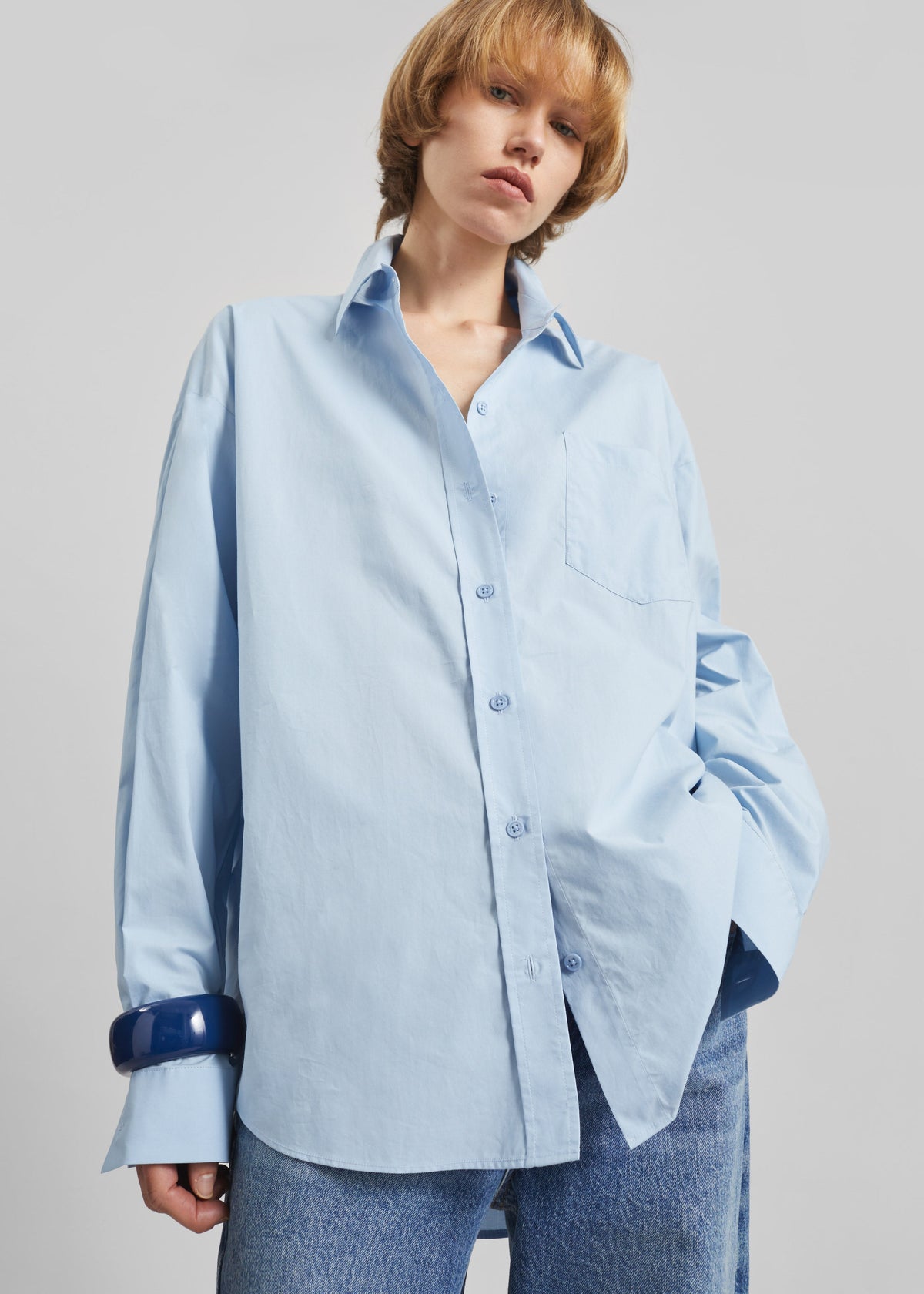 Ornella Side Button-Up Shirt - Light Blue - 5