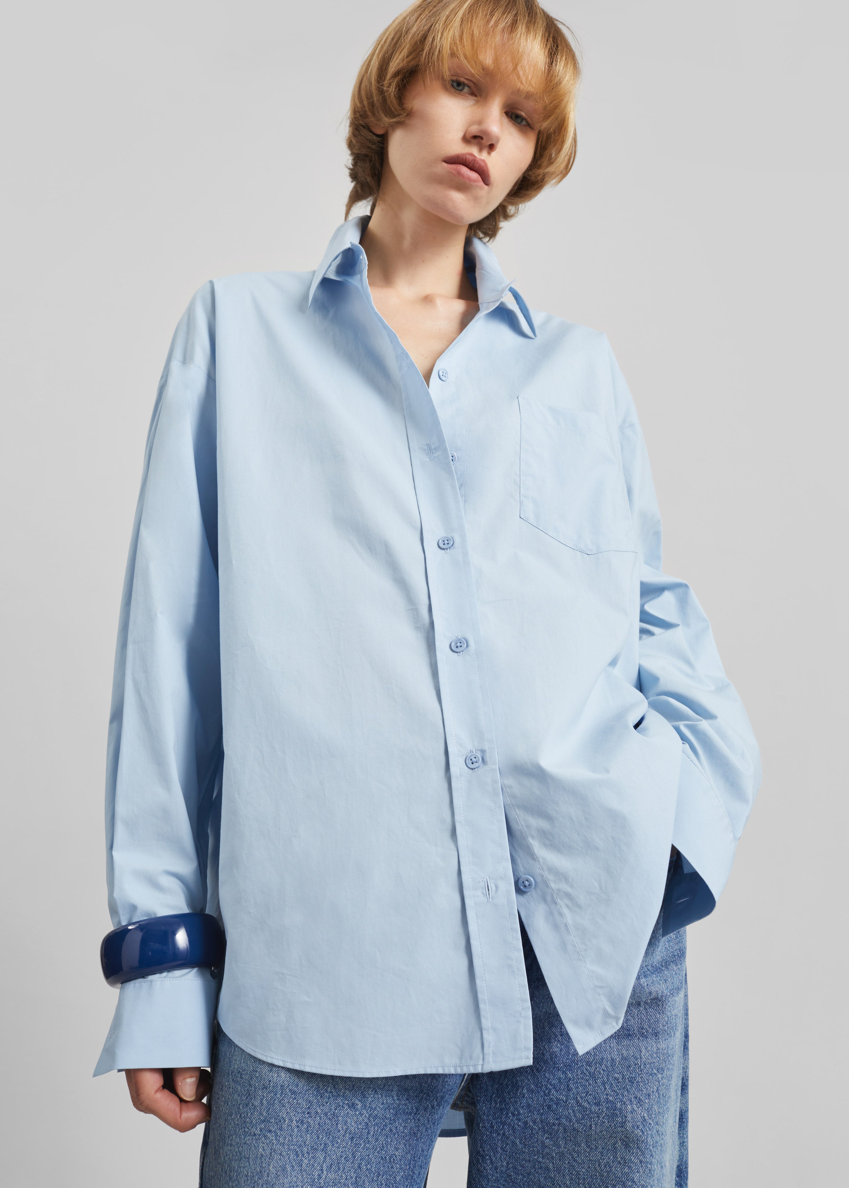 Ornella Side Button-Up Shirt - Light Blue - 5