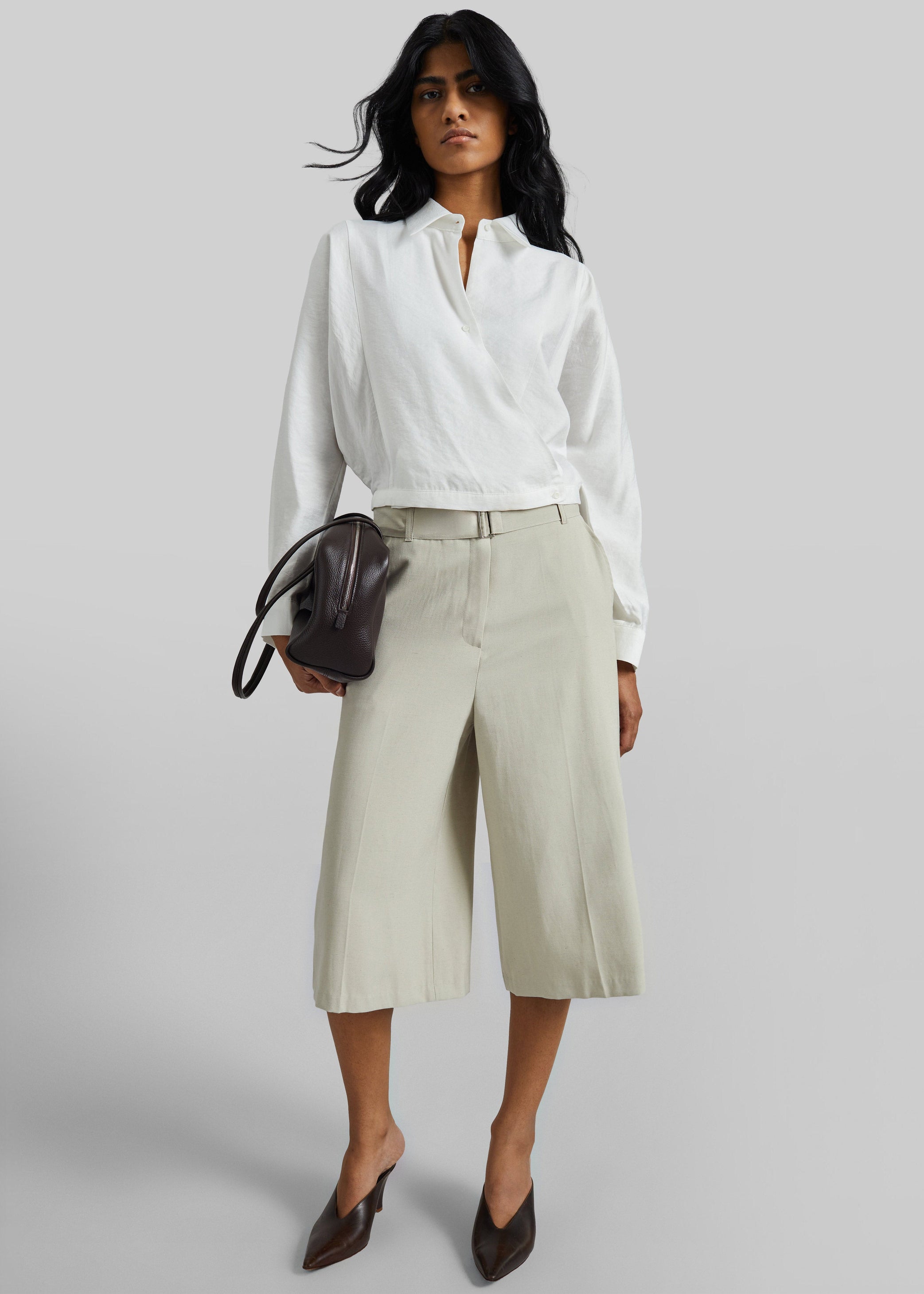 Shop the look image for Orsel Cropped Crossover Shirt - White